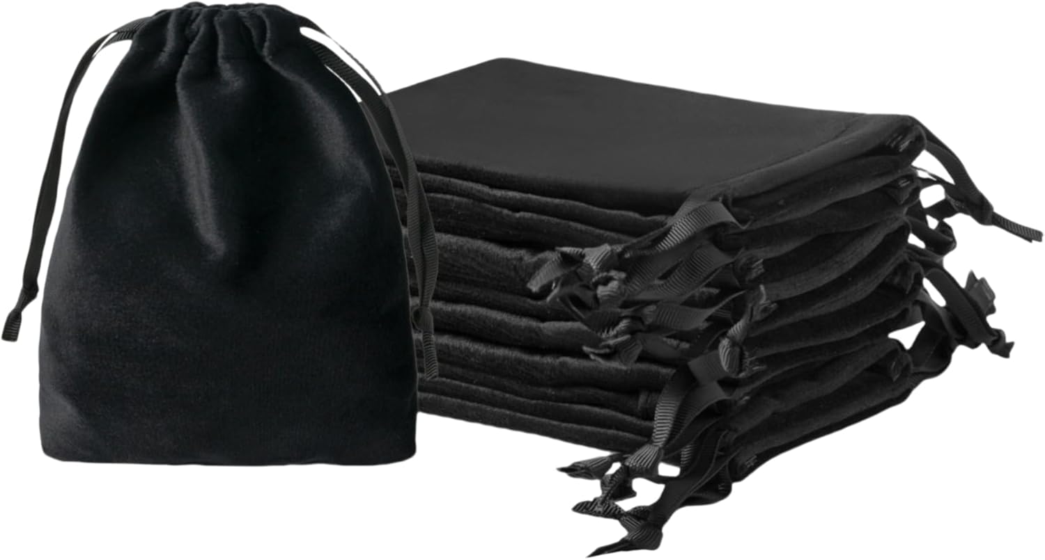 QIANF 12pcs Black Velvet Drawstring Bags 3x4 inches Small Velvet Cloth Gift Bags Jewelry Pouches for Storage Wedding Party Favor Christmas