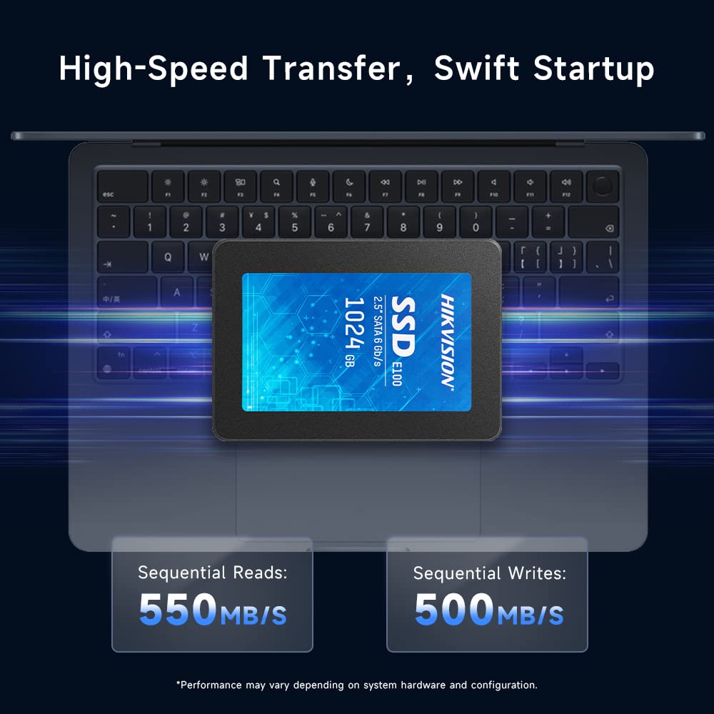 Hikvision SSD 1TB, SSD Interno da 2,5 Pollici, SATA 6 GB/s, Fino a 550 MB/s, Scrittura 500MB/s - 3D Nand TLC Unità a Stato Solido Interne - E100