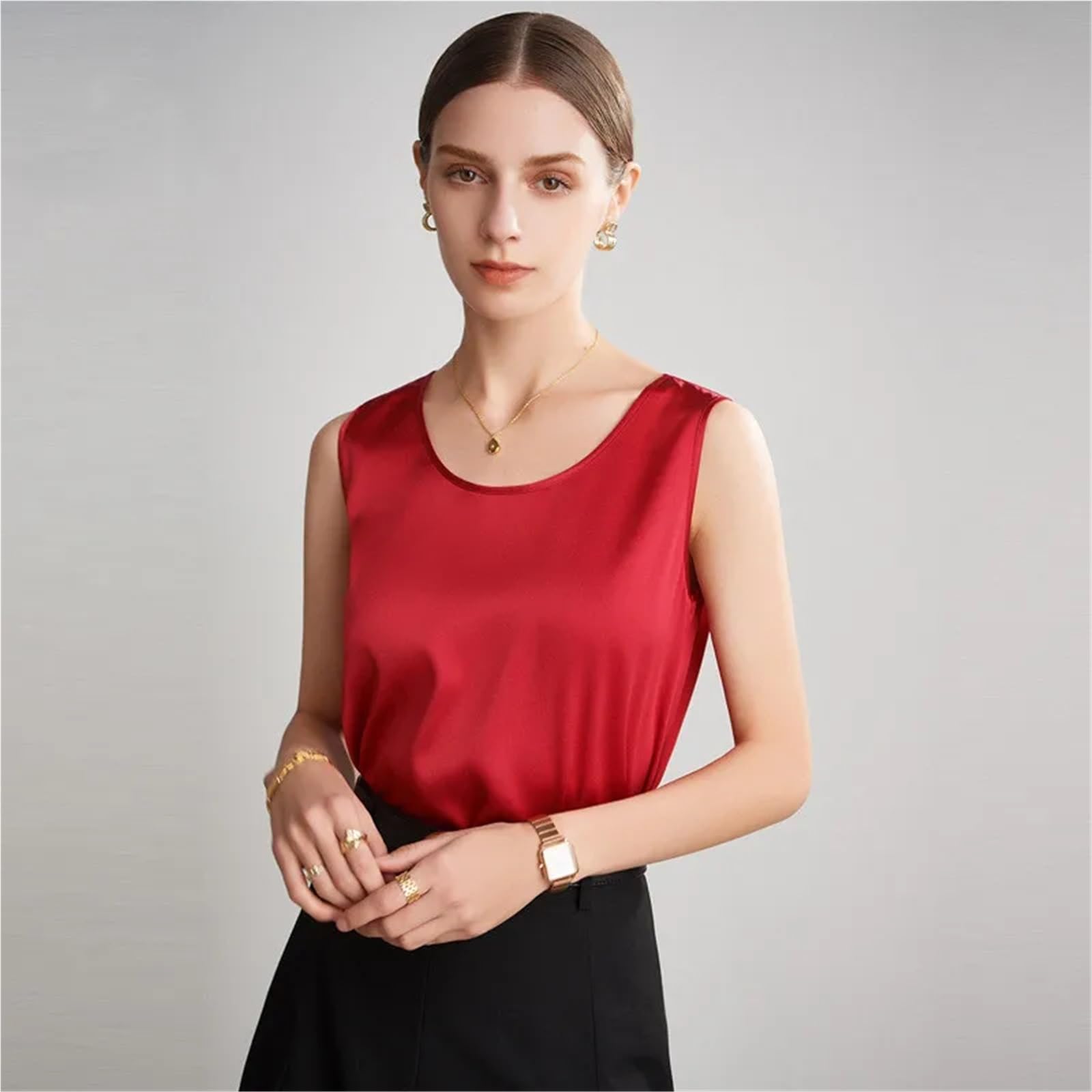 Camisolas Mujer Camisetas sin Mangas de Seda Natural Pura for Mujer, Camisetas básicas, Top sin Mangas de Seda auténtica, Ropa de Verano Multicolor