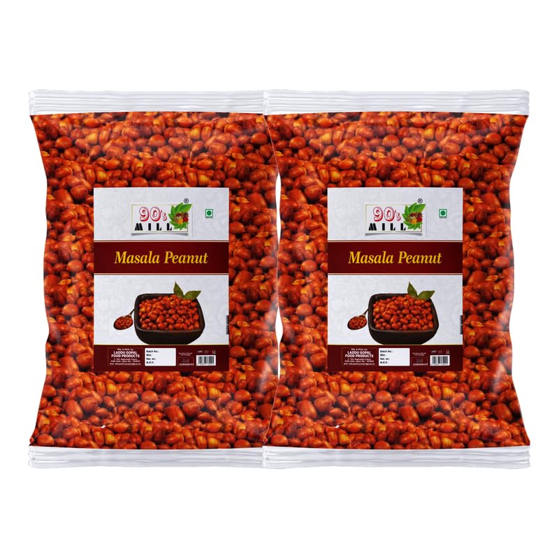 90's MILL Purani Dilli Masala Gup Shup Peanut Time Pass Healthy Fried Moongfali//Singdana//Mungfali Coated with Mirch Masala | Ready to eat Groundnut Crispy & Light Namkeen Snack-850g*2Pack