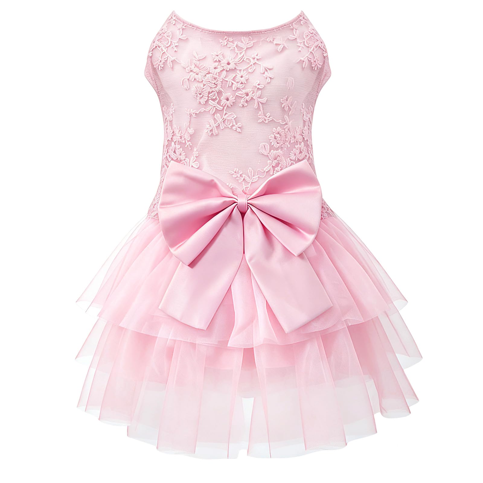 Dog Dress,Pet Wedding Dress Princess Formal Tutu Skirt with Bowknot,Puppy Birthday Party Outfit Apparel Girl for Small Dogs Cats (Pink Lace, X-Large(17-27lb))