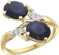 10K Yellow Gold Diamond Natural Blue Sapphire & Australian Sapphire 2-stone Ring Oval 8x6mm sizes 5-10