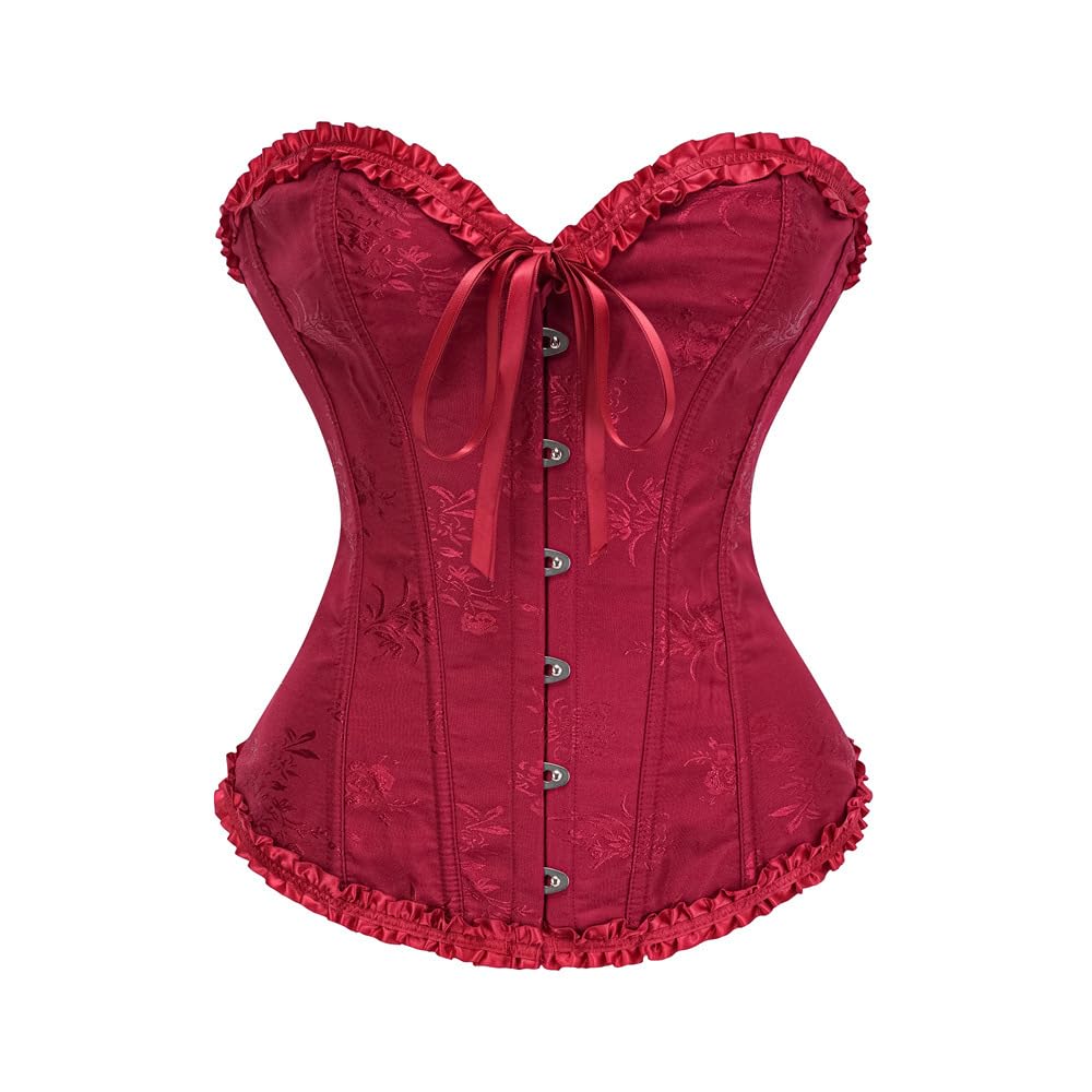 Joypeak Women's Wine Red Corset Tops For ,Lace Up Bustier Shapewear Lingerie,Overbust Corset Push Up Bodysuit(Uk,Large,)