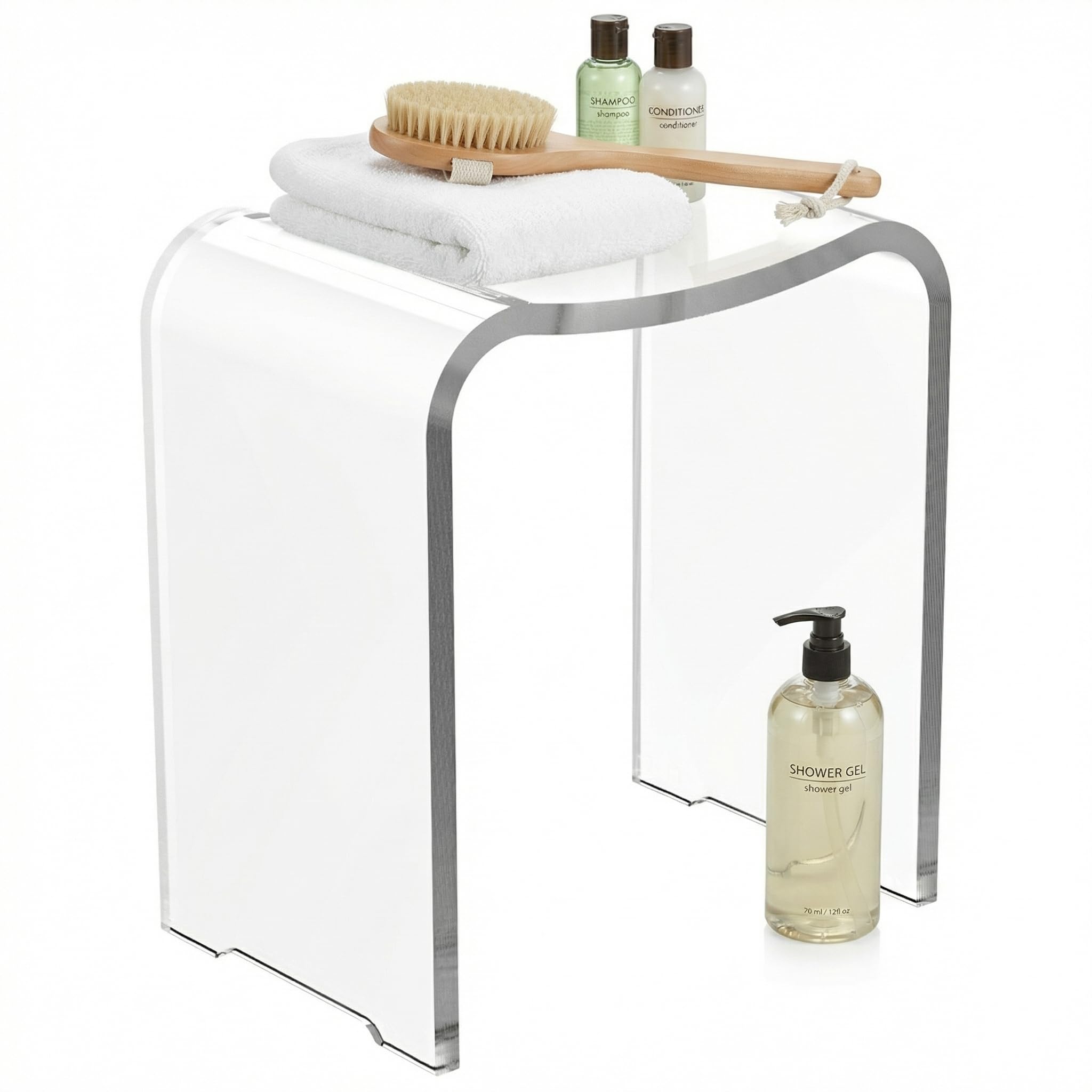 - WAHFAY Acrylic Shower Bench, Clear Shower Chair for Inside Shower, Modern Waterproof Bath Seat with Rounded Edge, Bathroom Stool with Handle Hole, 300lbs Weight Capacity