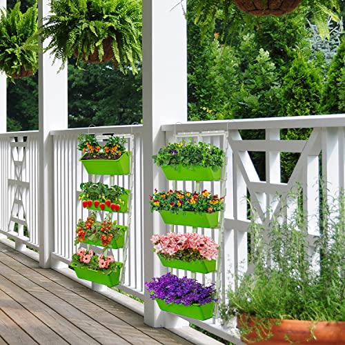 Sunreek 8 Pockets Vertical Garden Wall Planter Tower Raised Beds Hanging Planter Wall Mounted Flower Beds For Flowers Vegetables Herb (Green) #TOP3