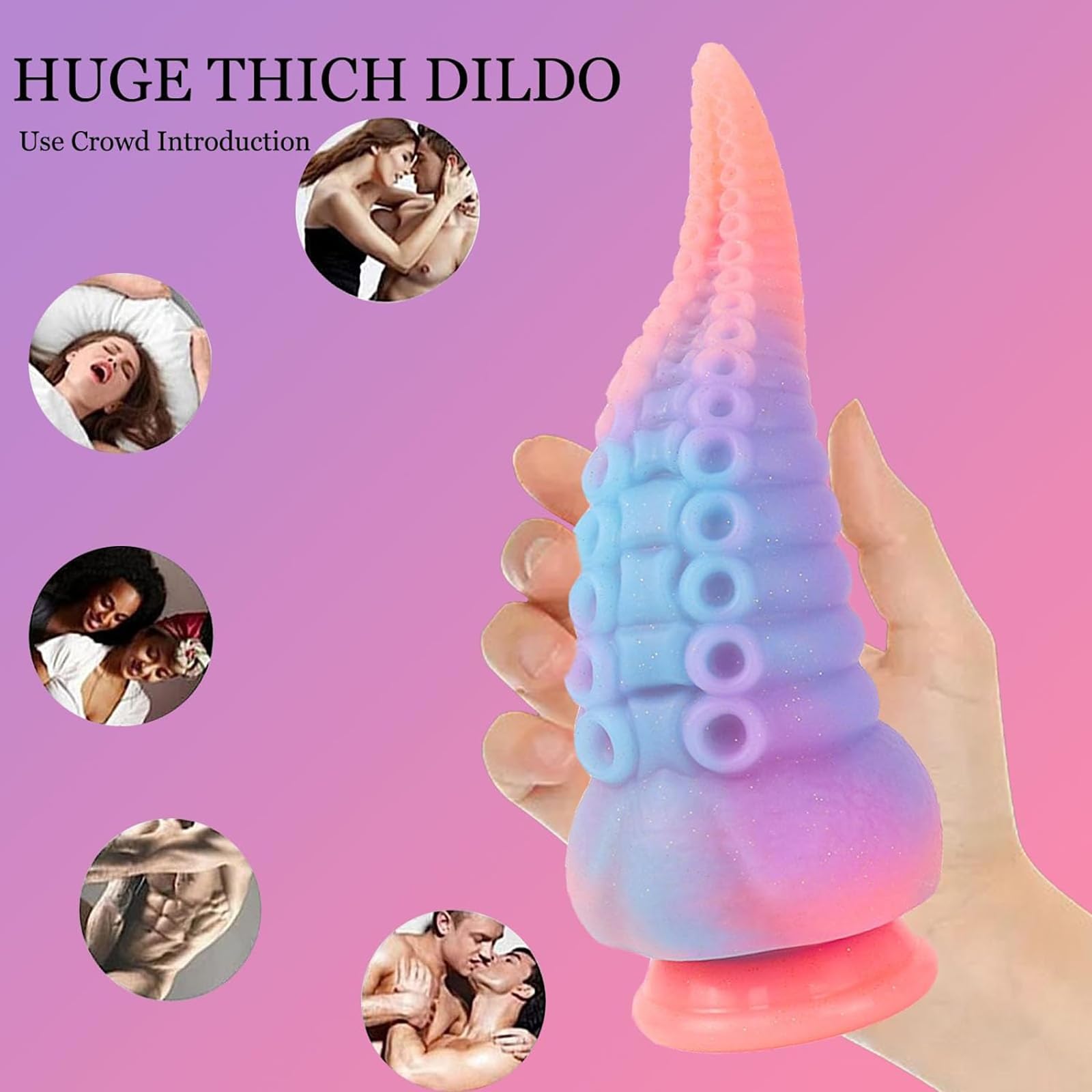 Realistico Vibratore in Silicone da 8,3 Pollici, Grande Tentacolo Anale Luminoso con Forte Ventosa, Enorme Mostro Spesso, Plug Anale, Massaggiatore Prostatico