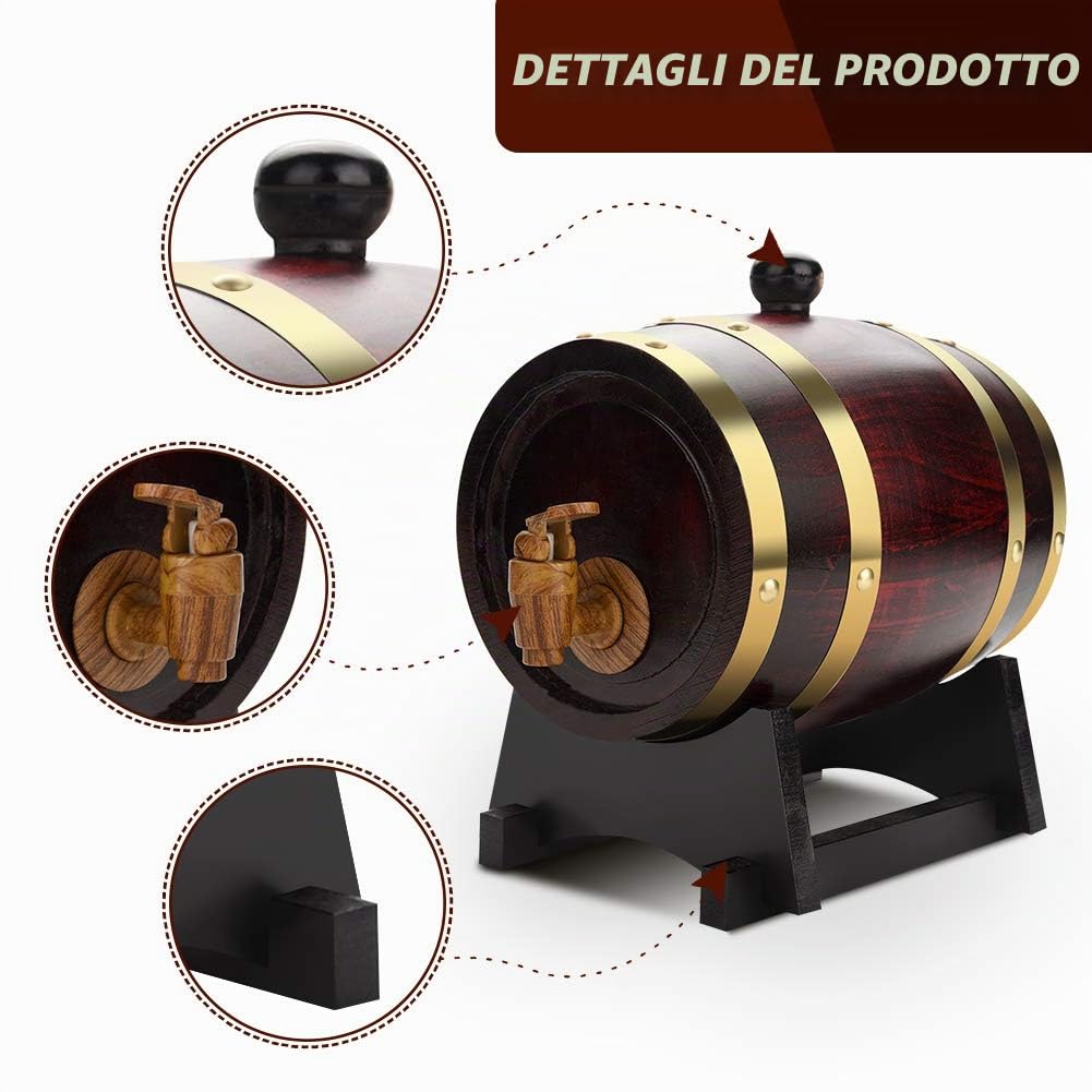 lyrlody Dispenser di Vino Botte, 1.5L Botte di Rovere Botte di Castagno con Rubinetto per Conservare Vino, Brandy, Whisky ECC