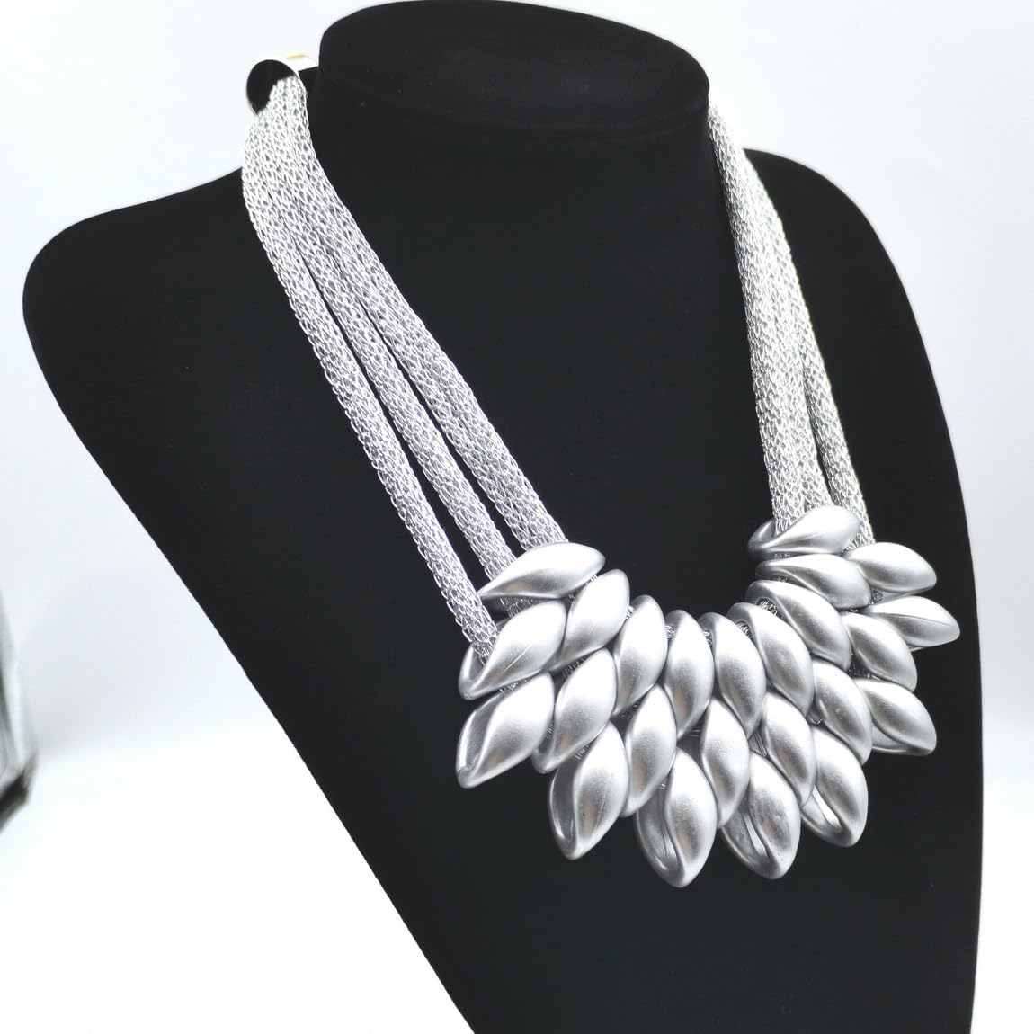 African Bib Tassel Choker Necklace for Women,Chunky Tribal Thick Ethnic Collar Necklace and Earrings Set,Bulky Statement Fashion Costume Jewelry Set(2pcs) - Image 4