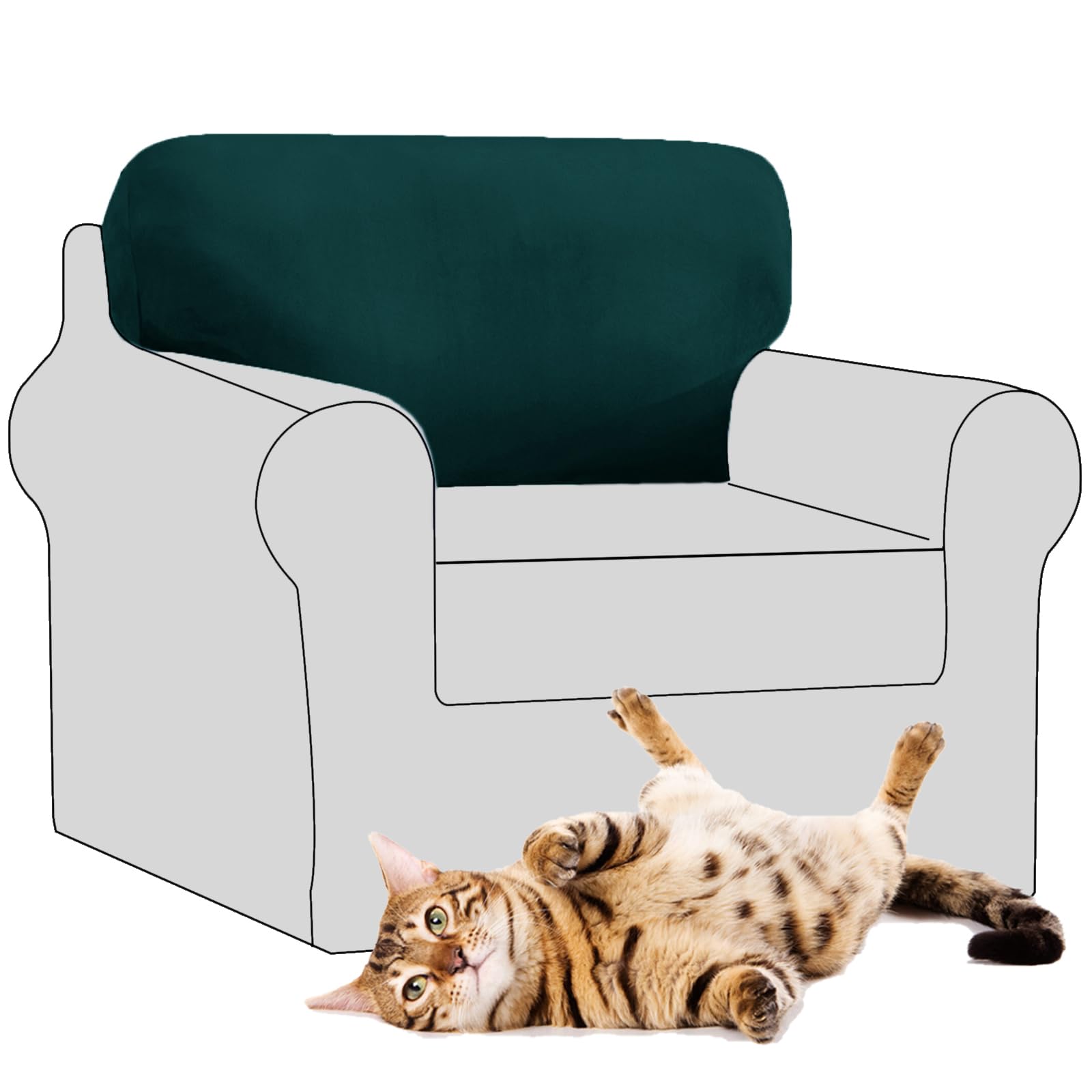 SYLC Stretch Velvet Sofa Backrest Cover, Back Cushion Covers Non-Slip Sofa Cushion Slipcovers for Couch Chesterfield Caravan RV Dinette (Turquoise Green,1 pc Rectangle M)