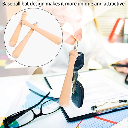 Miniatura 3 de EXCEART 50 Uds. Mini colgante de madera de bate de béisbol colgante creativo llavero colgante ornamento colgante regalo para fanáticos del deporte,
