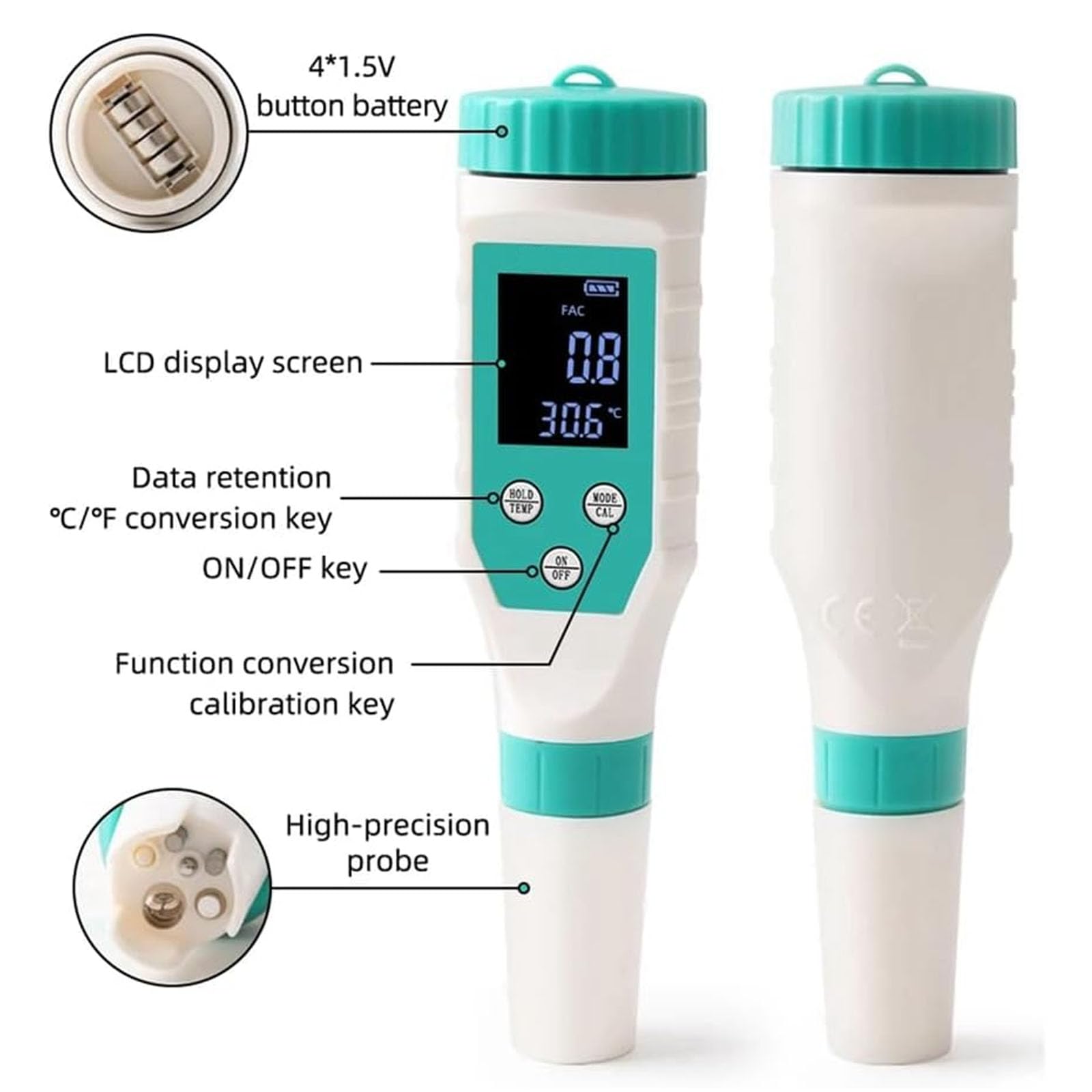 Misuratore della qualità dell'Acqua, Tester di Cloro 7 in 1 PH/Salt/ORP/TDS/EC/Temp for Piscina Acquario Spa Idroponica