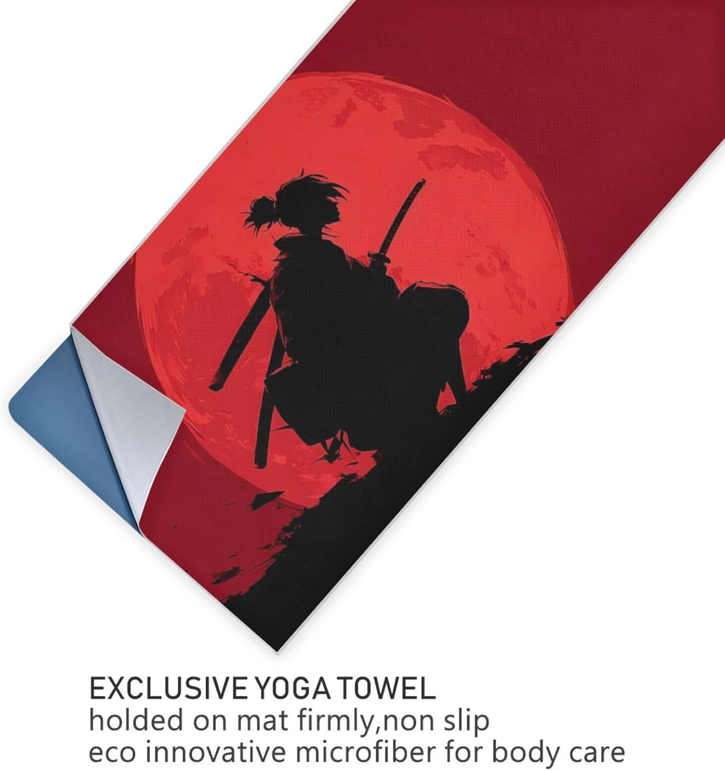 Hot Yoga Towel Samurai Silhouette – Stylish, Non-Slip, Grip Dots, Super Absorbent, 27" x 73" - Yoga Mat Towels for Exercise, Fitness