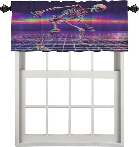 Miniatura 11 de Skeleton Digital Corruption Bedroom Curtains, Neon Cyberpunk Skeleton Scene Blackout Drapes Grommet Insulated Thermal Curtains for Living Room