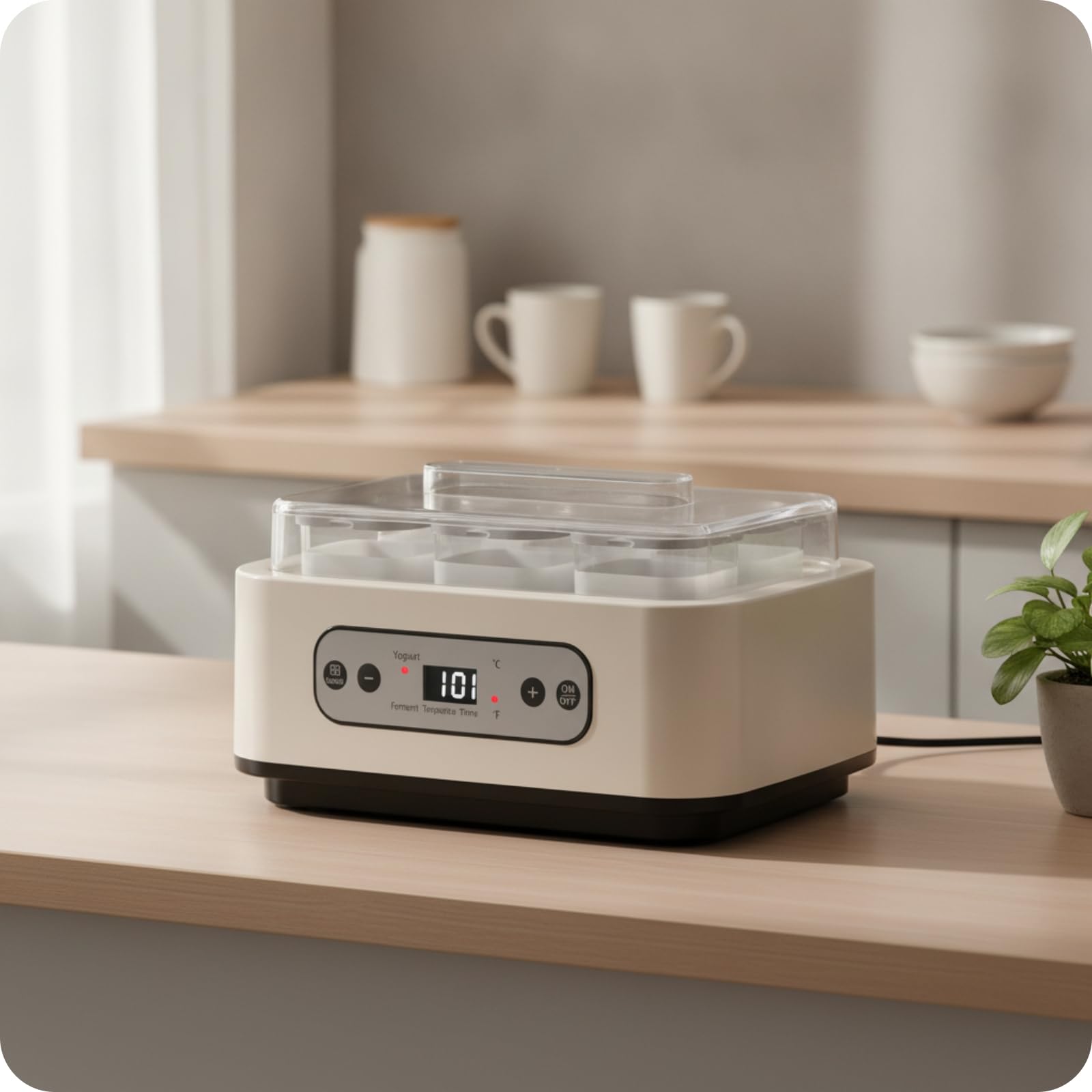 predolo Yogurtera Digital Enchufe Europeo Fermentador Yogur con Temperatura Ajustable Tapa Transparente