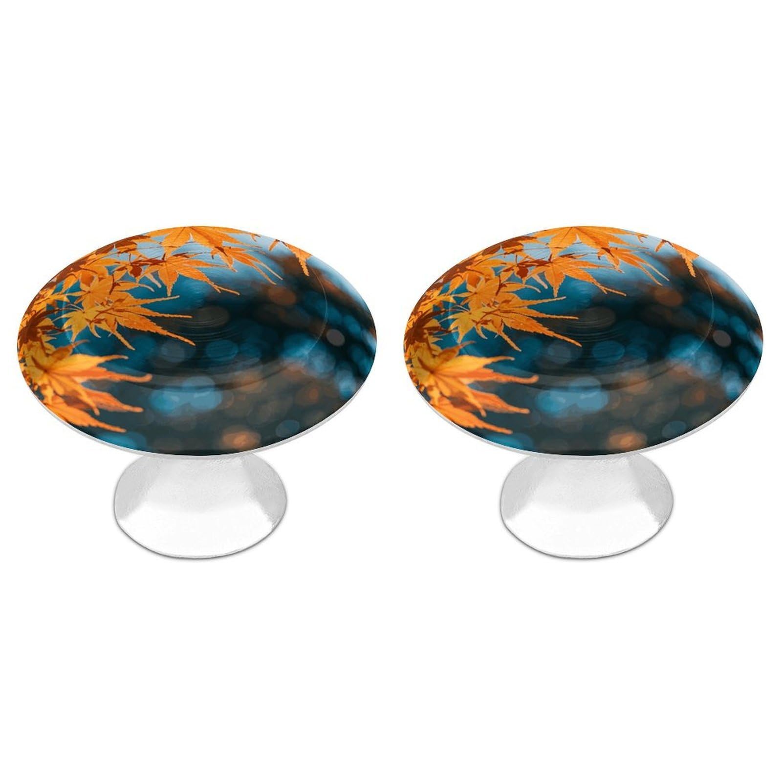 QMNLKH Fall Maple Leaves Cabinet Knobs for Home, Round Drawer Pulls for Kitchen, Personalized Cupboard Handles with Screw, Fashion Dresser Knobs for Office, Drawer Handles, 2 Packs