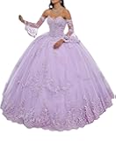 Women's Sweetheart Quinceanera Dresses Lace Appliques Ball Gown with Detachable Long Sleeve