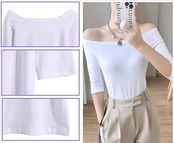 Amazon | [WinsGreat] オフショルダー Tシャツ 5分袖 レディース