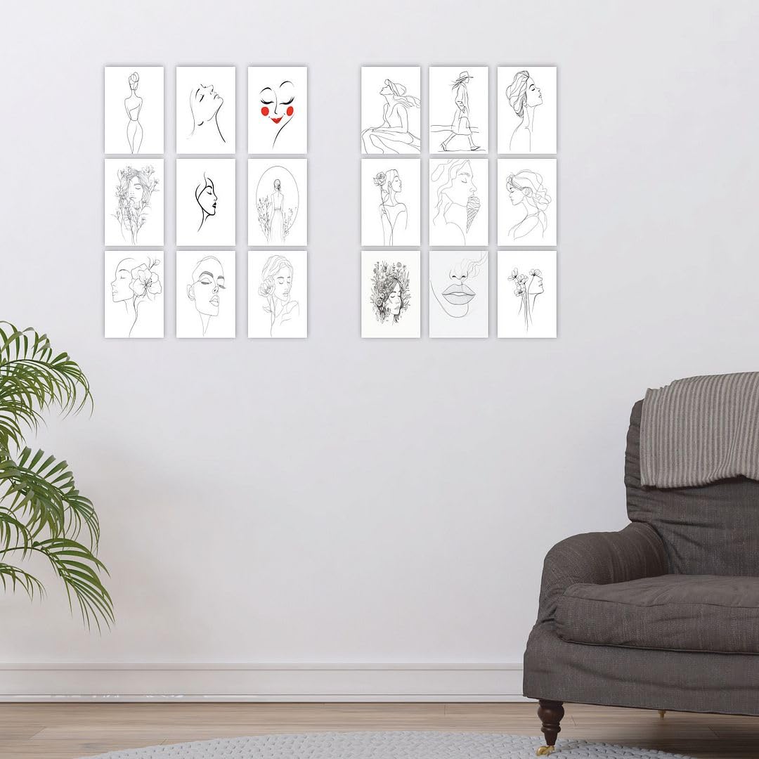 CVANU Set of 27 Aesthetic Abstract Line Art Design Printed Posters Collage Kit with Glue Dote Tape for Living Room| Bedroom| Office| Study Room| Wall Art Decor Item (6inchX4inch)_388
