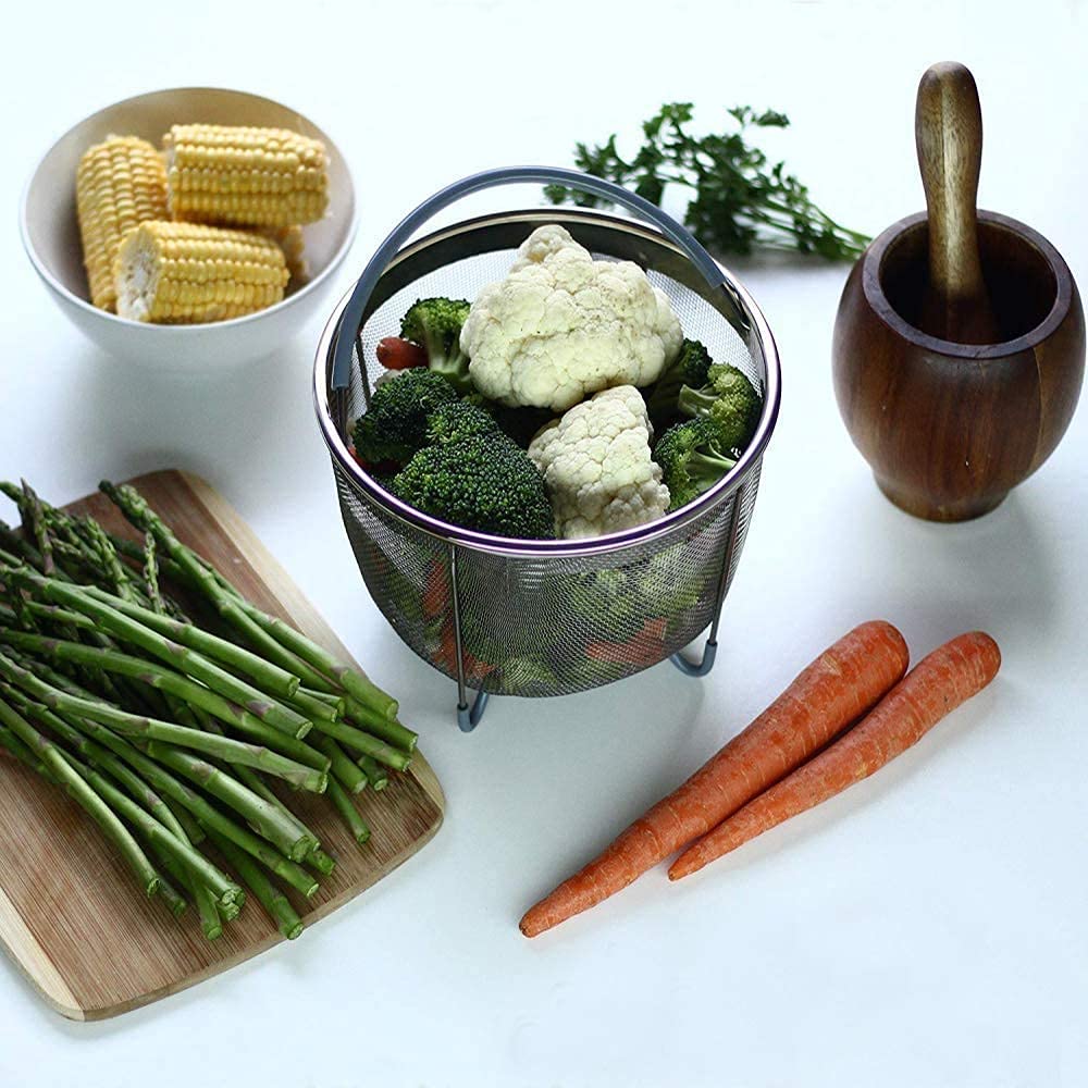 BRONG Cottura a Vapore Pentola a Pressione Inox 6QT Instant Pot con Manico per Carne e Cestello Uova