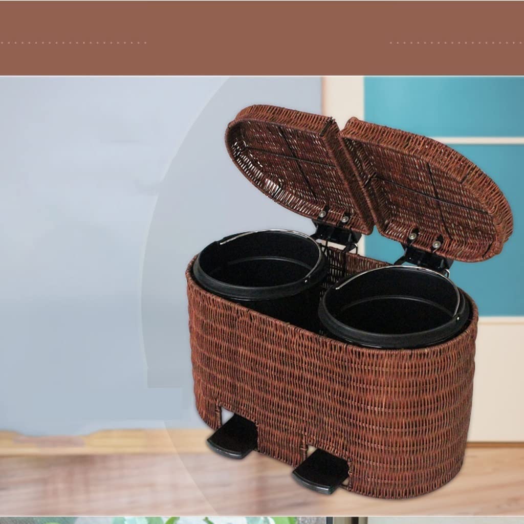 Bathroom Waste Basket Ladder with Lid 2 Trash Cans, Plant Rattan Weaving, Rectangular Living Room Trash Can, Kitchen Compost Bin, Bathroom Wastebasket Kitchen Garbage Can (Color : A) (A)