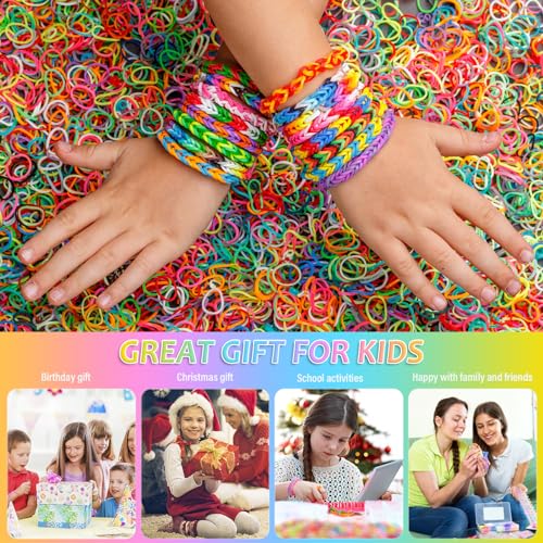 AOKITO 2500+ Loom Bänder Set für Kinder, 32 Farben DIY Gummibänder mit Perlen Haken Charms und Aufbewahrungsbox, Armbänder Selber Machen Zubehör, Geburtstag Weihnachten Geschenke für Mädchen Jungs