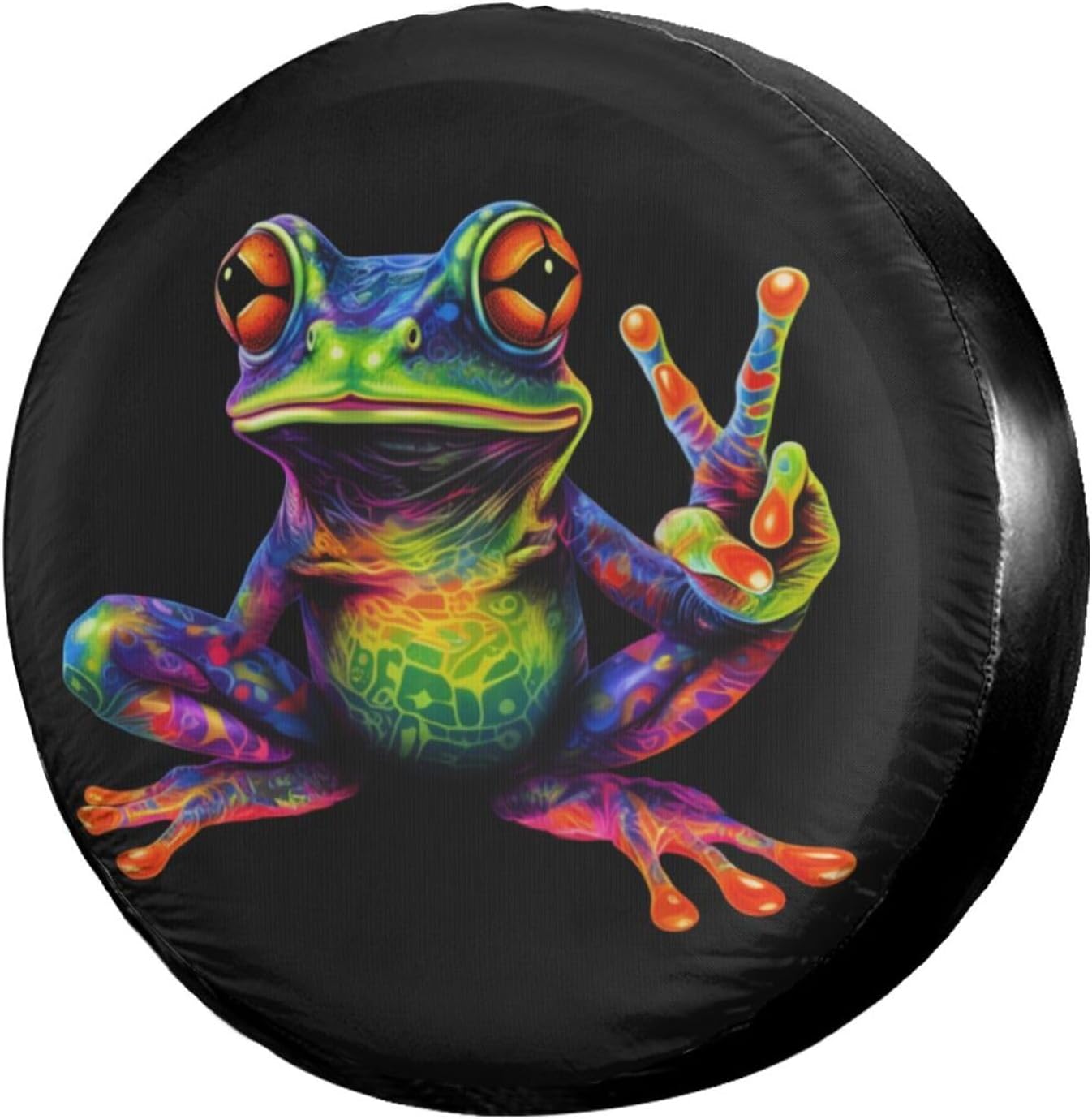 Delerain Spare Tire Cover Colorful Peace Frog Wheel Covers Waterproof Dust-Proof UV Sun Universal Fit for Trailer RV SUV Truck and Many Vehicle (17 Inch for Diameter 31"-33")