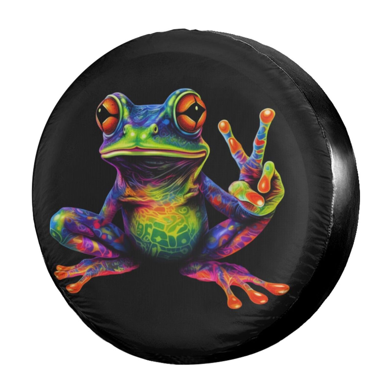 Delerain Spare Tire Cover Colorful Peace Frog Wheel Covers Waterproof Dust-Proof UV Sun Universal Fit for Trailer RV SUV Truck and Many Vehicle (17 Inch for Diameter 31"-33")