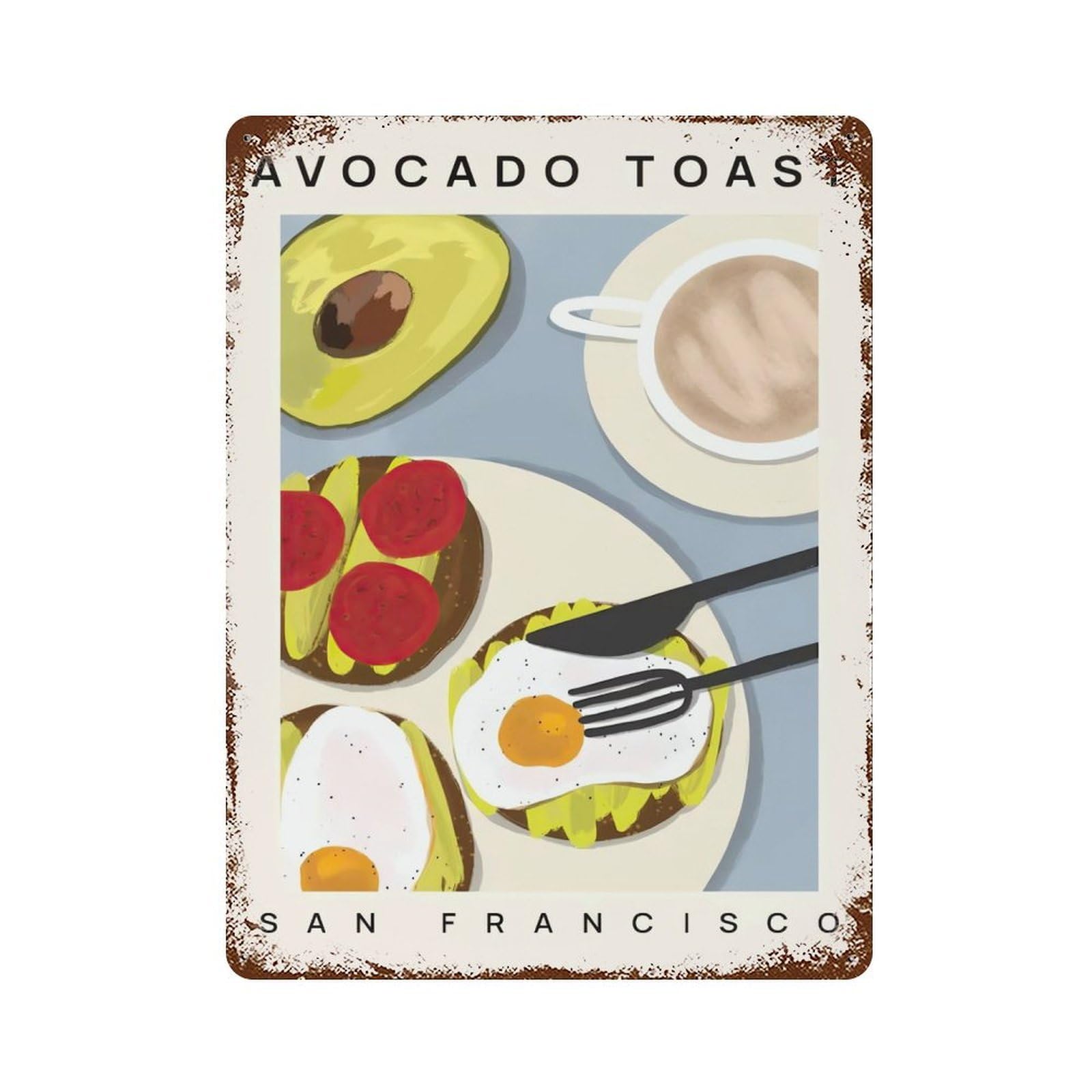 xiaoxiaoshen Avocado Toast Trendy Print Wall Decor Art Metal Tin Poster Modern Home Decor Art Home Bar Shop Decorations Vintage Sign 40x30cm