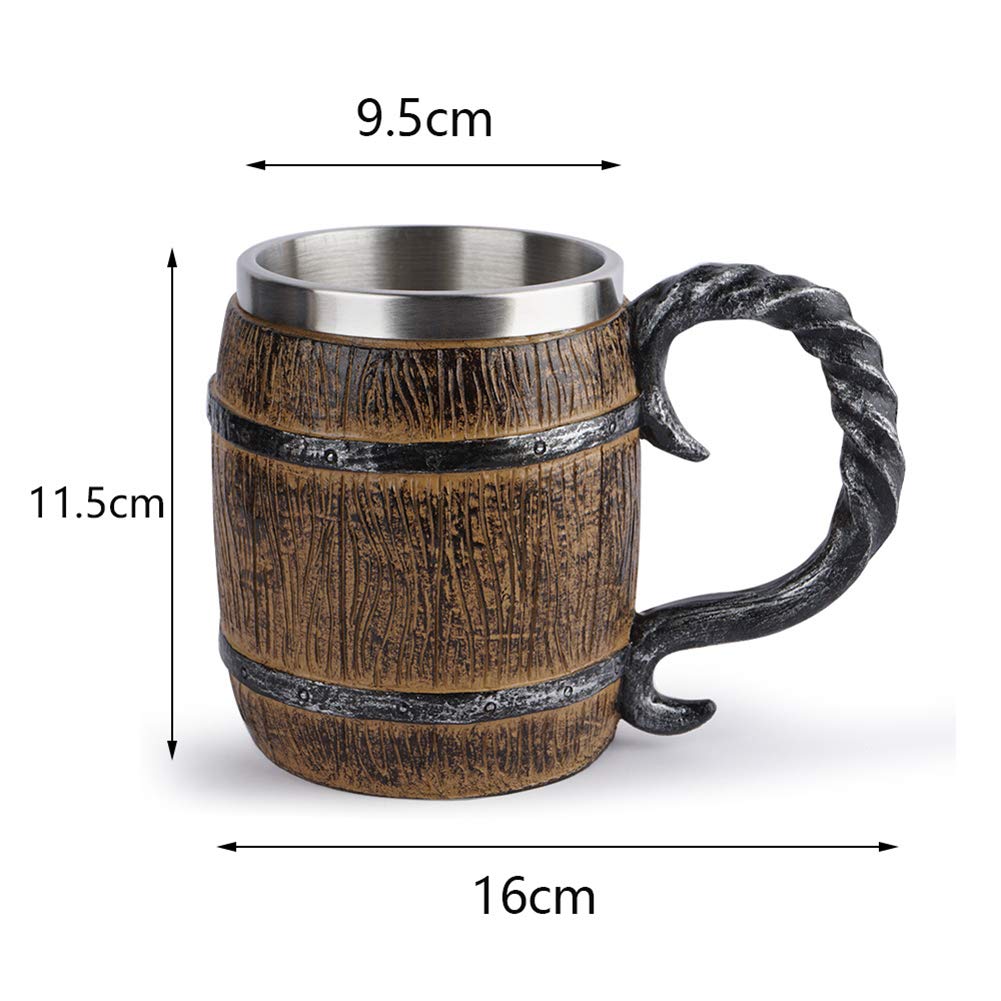 Boccale Da Birra Vikingo In Legno Di Quercia Con Rune, 550 Ml, Acciaio Inox 304, Regalo Uomo Originale