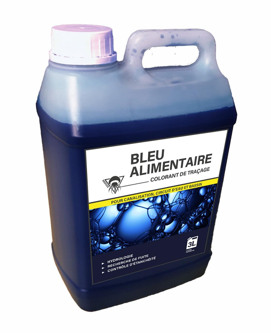 Méduze - Bleu Alimentaire Traceur 3L - Ultra concentré - avec Bouchon doseur - Eau Potable et eaux usées - Professionnel