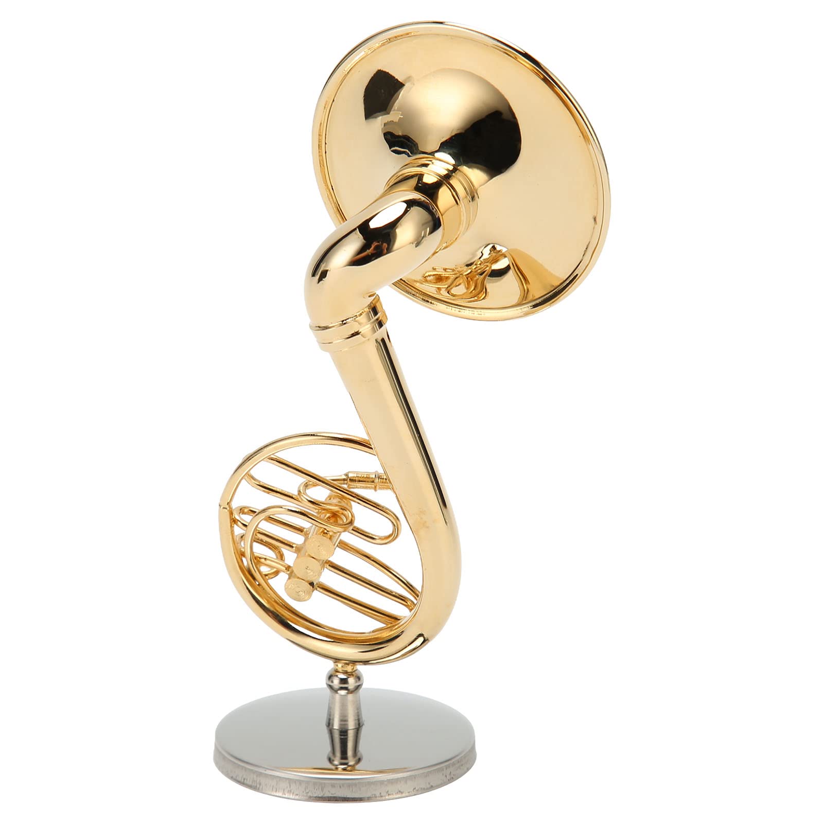 French Horn Model Brass Golden Stylish Exquisite Musical Instrument Miniature Birthday Giftfor Office Car Home