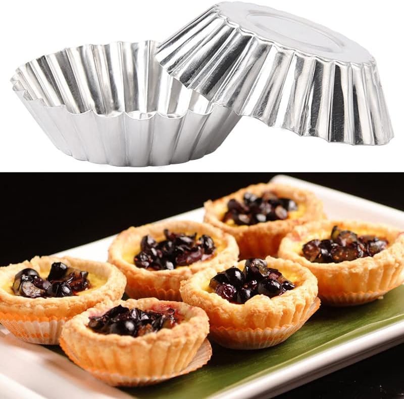 100Pcs Egg Tart Molds Stainless Steel Cupcake Mold Thickened Reusable Cake Cookie Mold Tin Baking Tool Baking Cups