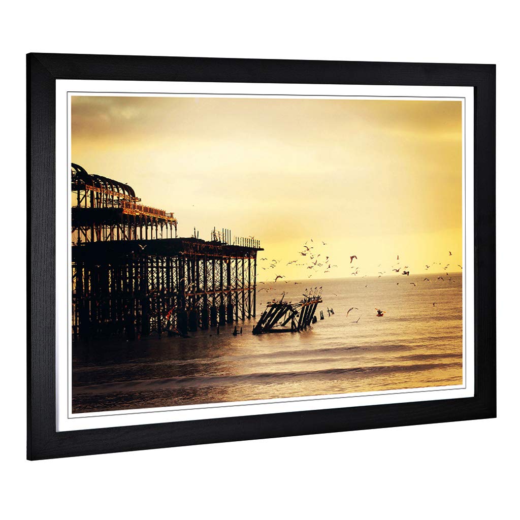 Big Box Art Framed Print of West Pier Brighton Seascape Design | Wall Art Picture | Home Decor for Kitchen, Living, Dining Room, Bedroom, Hallway, Office, Black, A2 / 24.5x18 Inch / 62x45cm