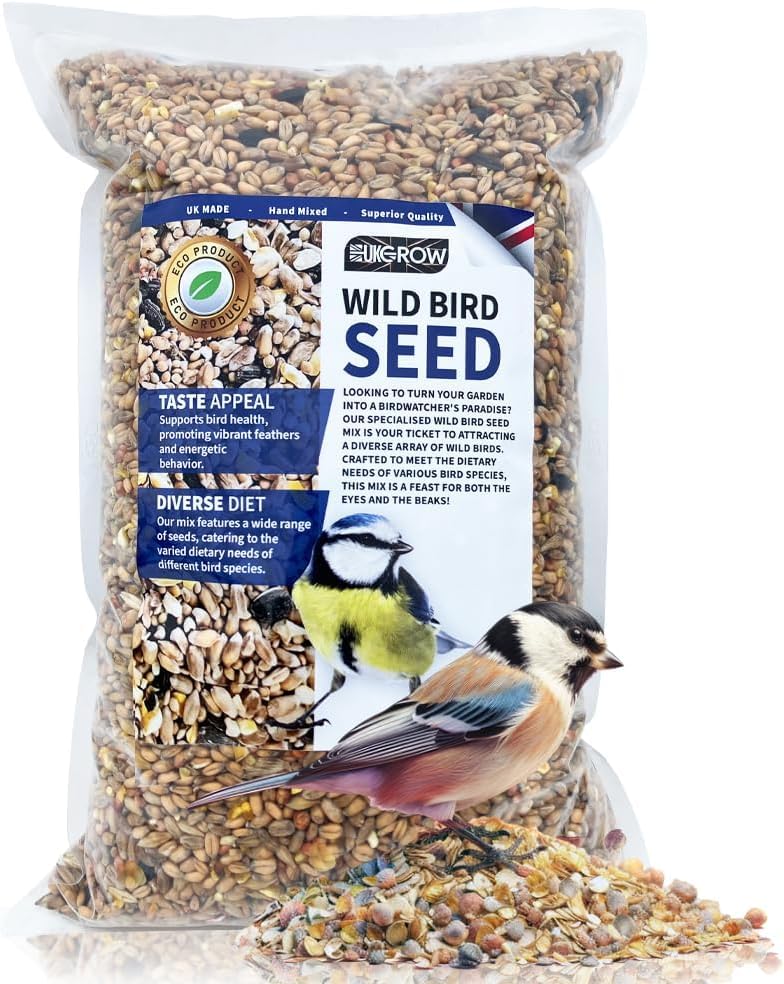 UK GROW Premium Wild Bird Seed Bag - 3 Litres - With Added Mealworm - All Year-Round Wild Bird Seed - Suitable for All Wild Bird Species - (3L)