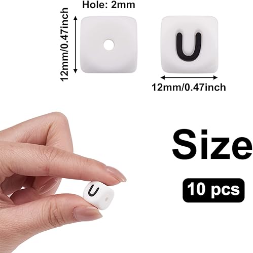 Miniatura 8 de 10 cuentas de cubo de silicona de la letra G, cuentas sueltas cuadradas de silicona, cuentas del alfabeto, 0.472 x 0.472 x 0.472in, letras vocales