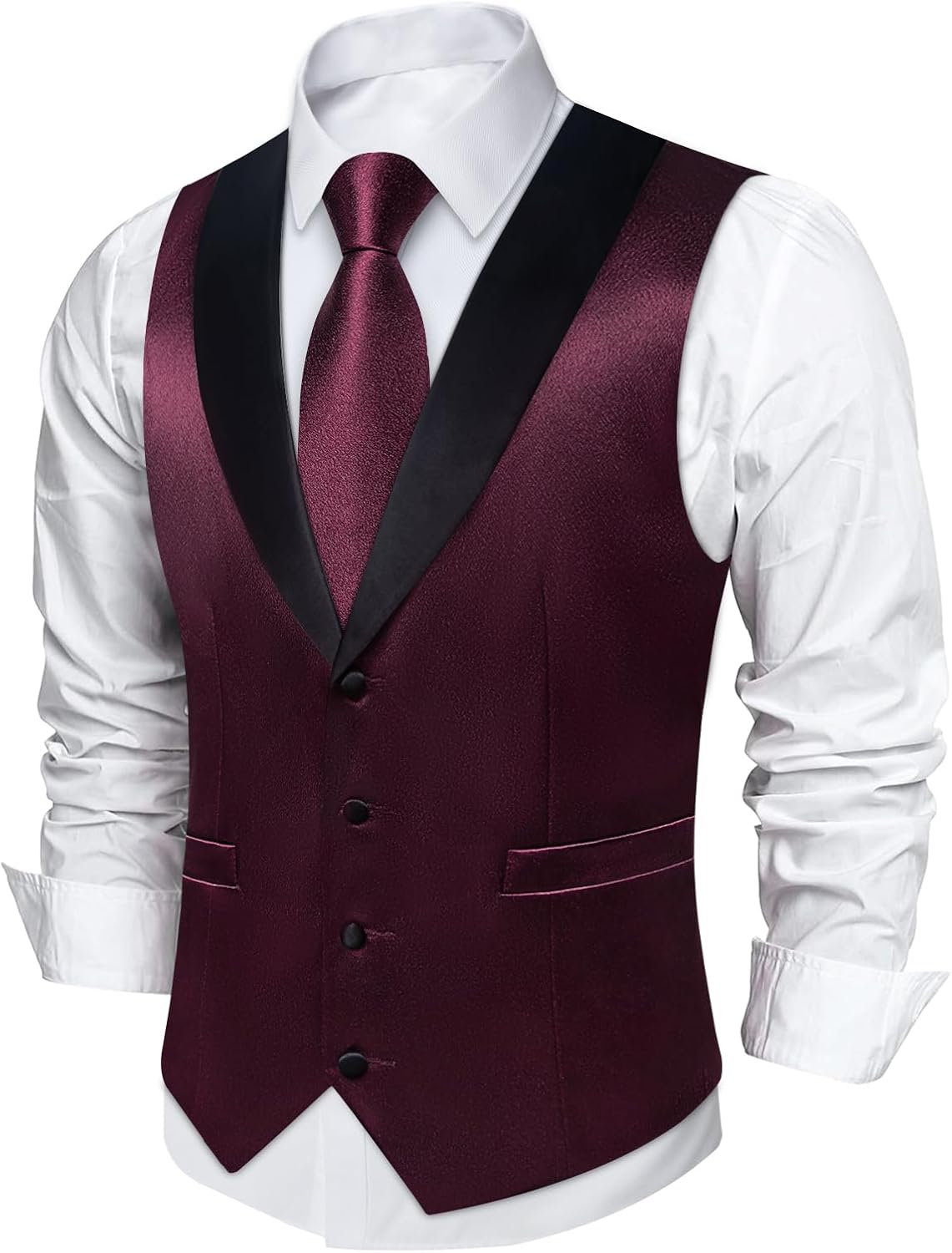 DiBanGu Mens Shiny Satin Vest Tie Set 8PCS Solid Waistcoat and Pre-tied Bowtie Shawl Collar Dress Vest for Wedding Formal - Image 3