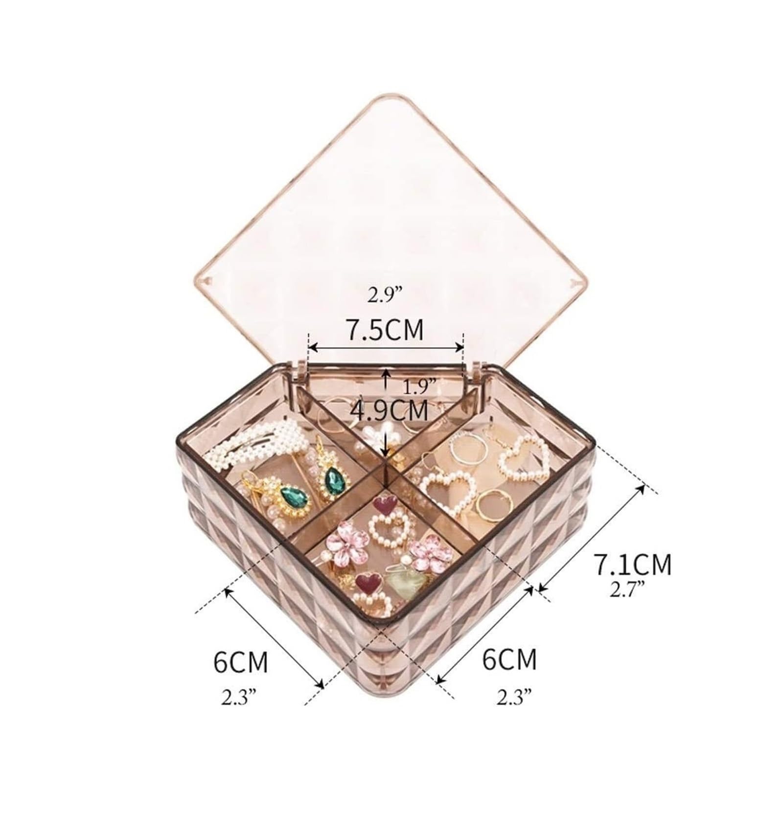 YCTTKDD Schmuckschatullen mit Rautenmuster, Schmuckaufbewahrung, Präsentationsboxen, Reise-Schmuckkästchen mit Deckel, Kunststoff-Organizer-Boxen für Damen (transparent) (transparent)