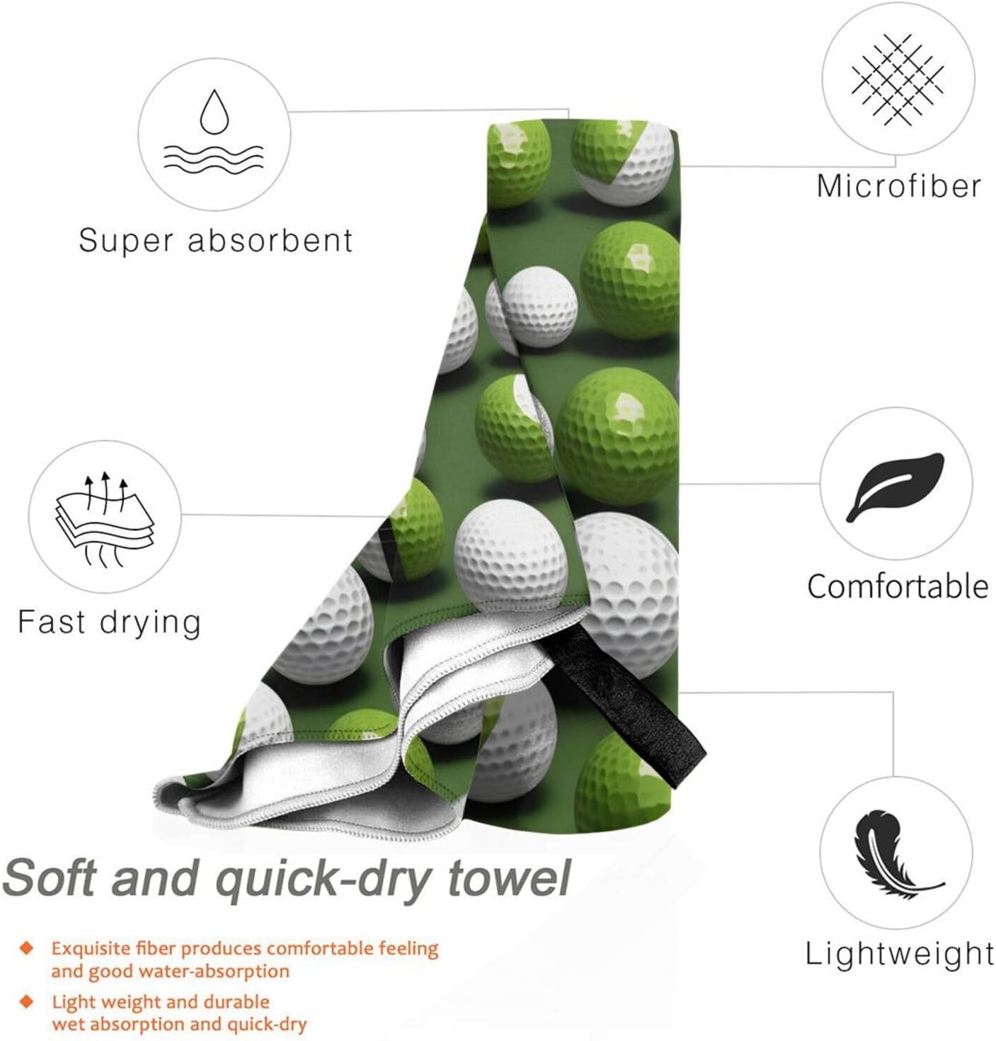 Golf Ball Bath Towel,Microfiber Ultra Soft,Quick Drying for Body, Sport,Yoga,Fitness