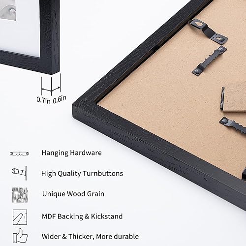 Miniatura 7 de Axeman Marco de fotos de 8 x 10 pulgadas con paspartú para 5 x 7 pulgadas, juego de 3 marcos de fotos de madera maciza de roble para pared y mesa,