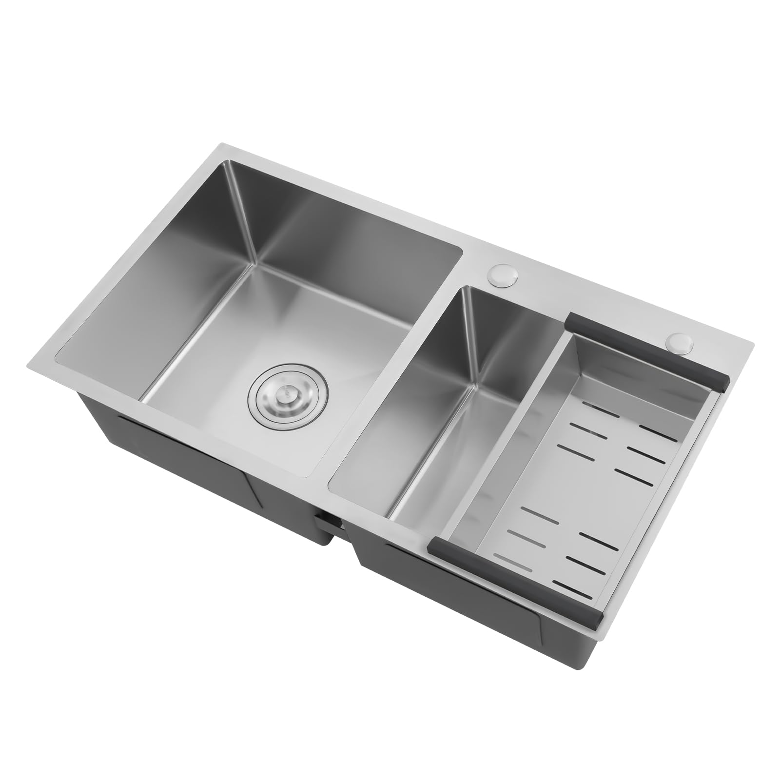 Lavello doppio da incasso, in acciaio inox, lavello da cucina, con cestello di scarico e filtro di scarico, 2 vasche 78 x 43 x 21 cm