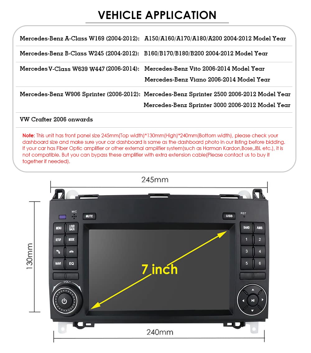 7'' Multimedia AHD GPS Navigation Canbus RDS Radio Audio Player Stereo CarPlay IOS Android+Rückfahrkamera Kompatibel mit Mercedes-Benz W169/W245/W639 W447/Vito/Viano/W906 Sprinter/V W Crafter Onwards