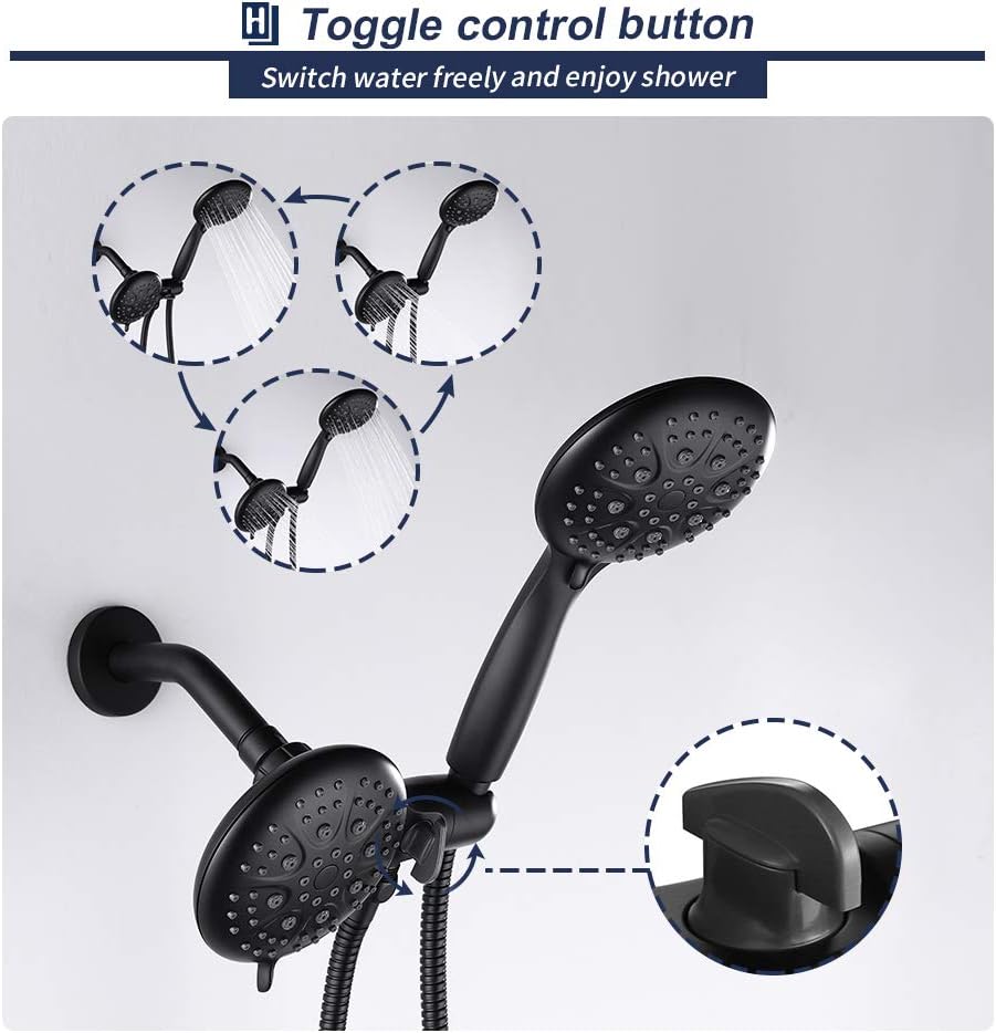 Suреr Dеаl Prоduсt Shower Combo Set, HOMELODY Shower Head System with Valve High Pressure Kit 35 Settings 5 Dual 2 in 1 Showerhead & Handheld, Matte Black Shower Trim Kit, 3-way Water Diverter, with Shower Hose