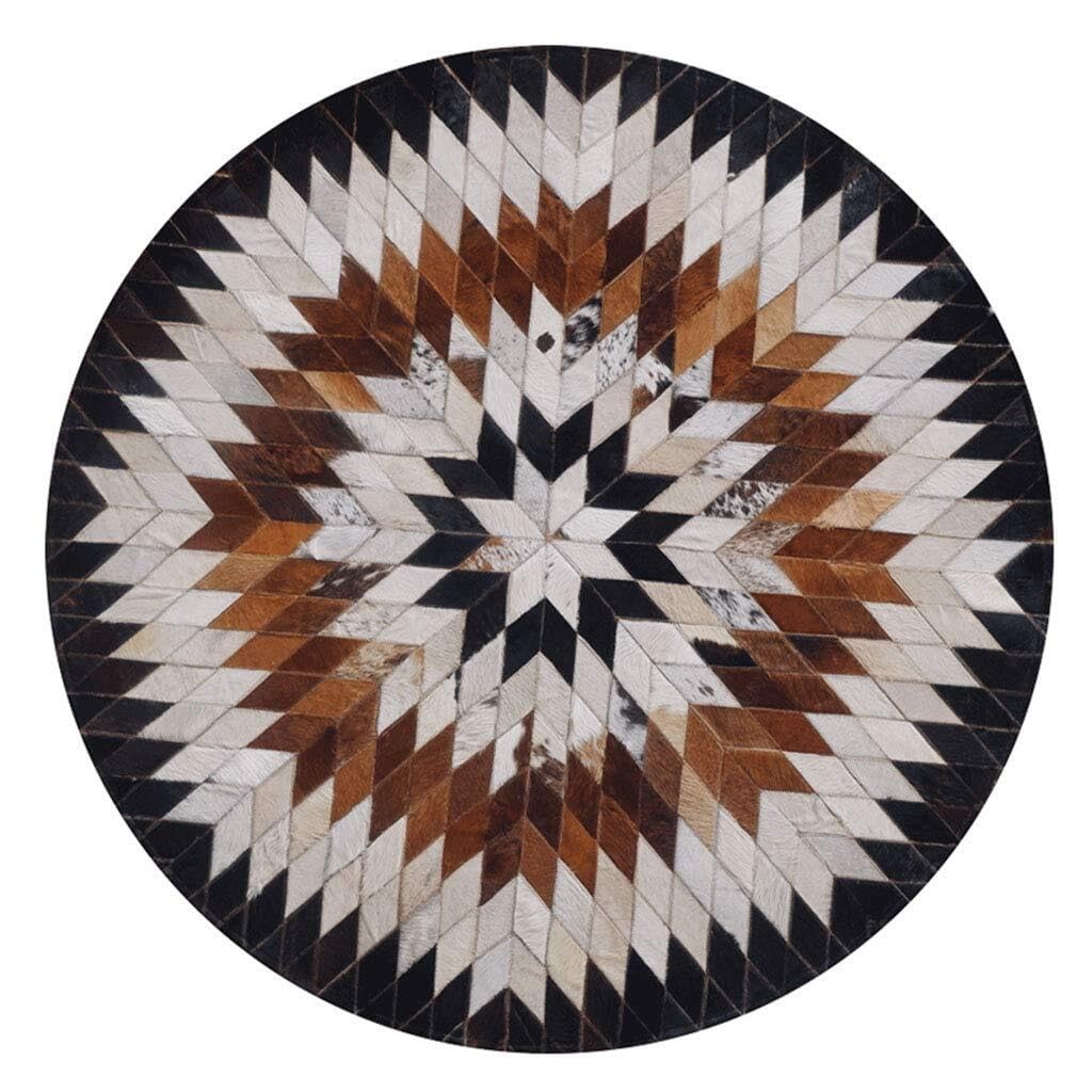 Grand tapis en cuir de vache vintage au coin du feu de cheminée 120cm