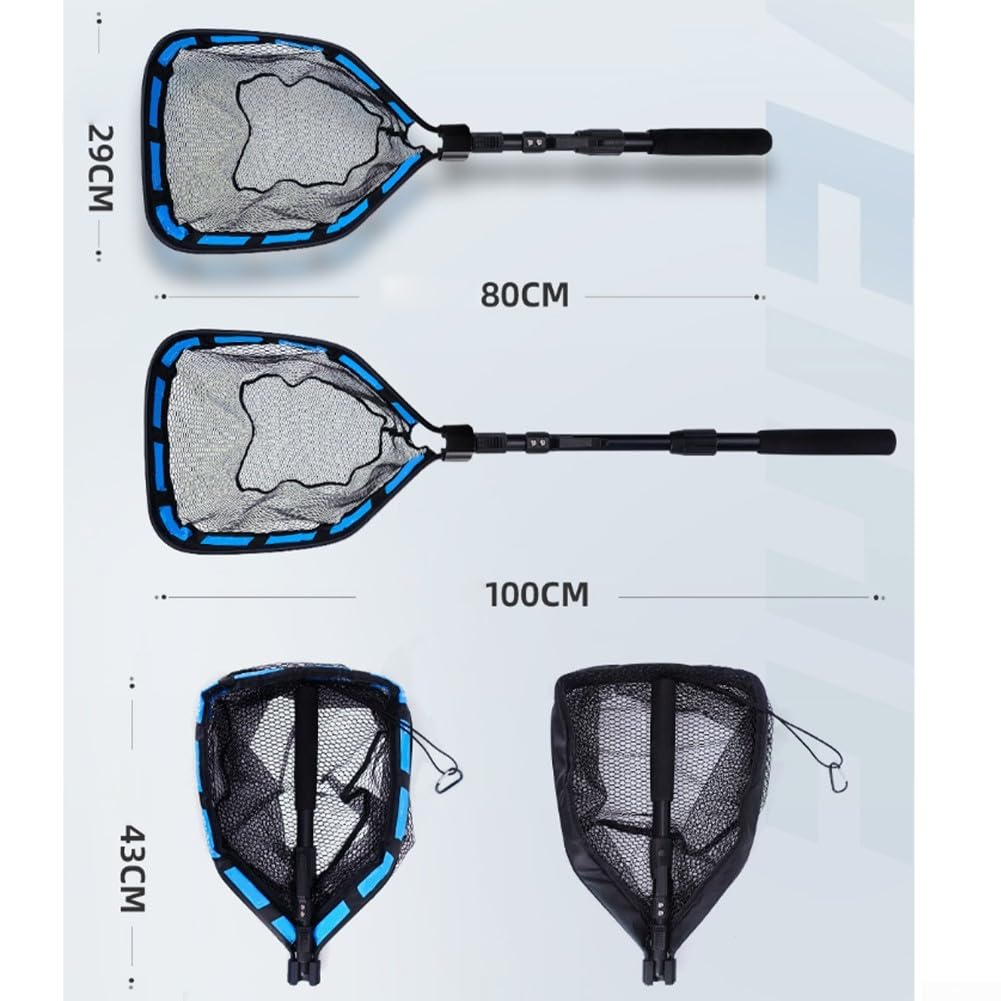 Red de pesca plegable extensible, mango telescópico de 80-100 cm con diseño flotante y cordón para un fácil almacenamiento