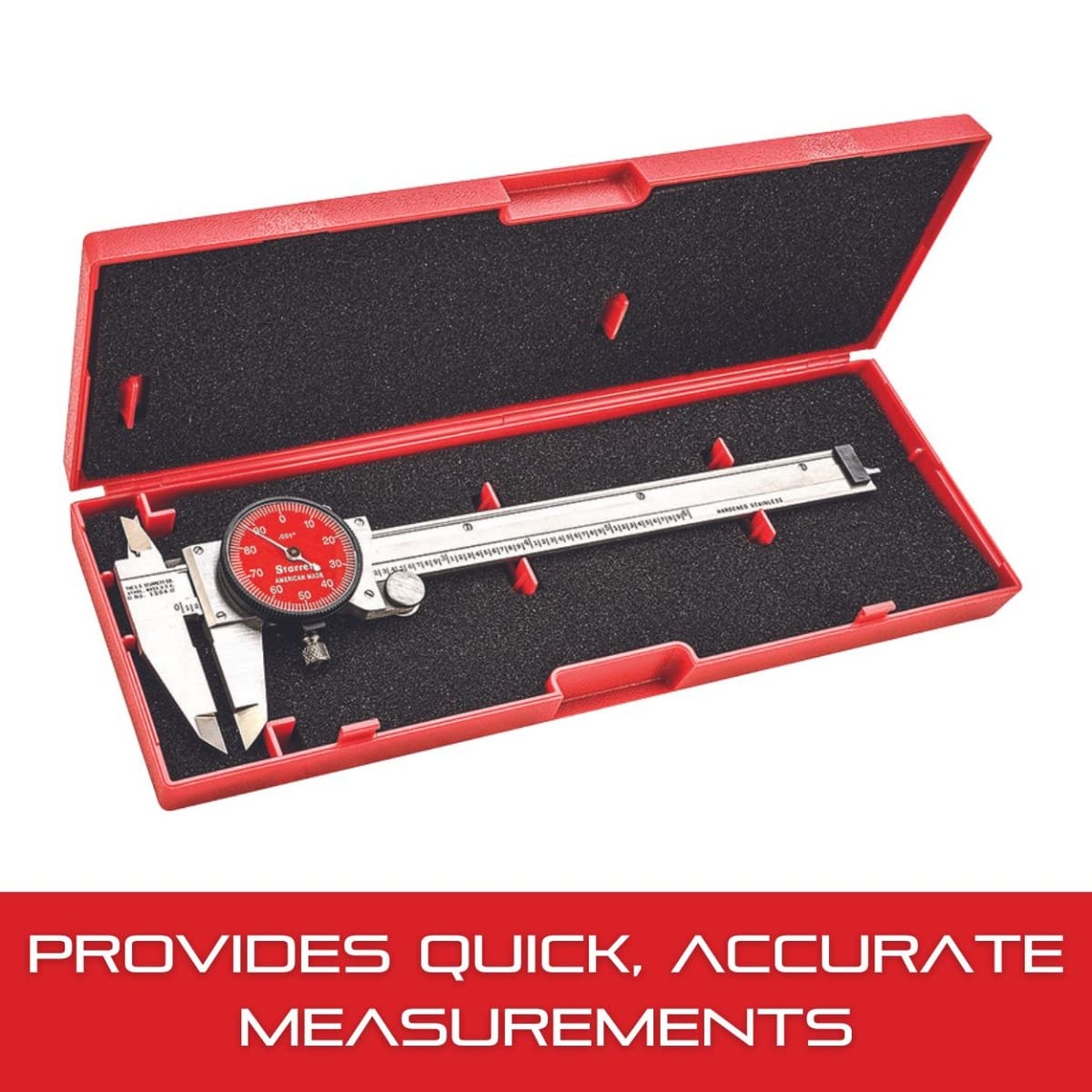 Starrett R120A-6 Calibro per quadrante, in acciaio inox, quadrante rosso, gamma 0-6" (0-150 mm), precisione metrica ± 0,02 mm (0,001"), risoluzione ± 0,02 mm (0,001")