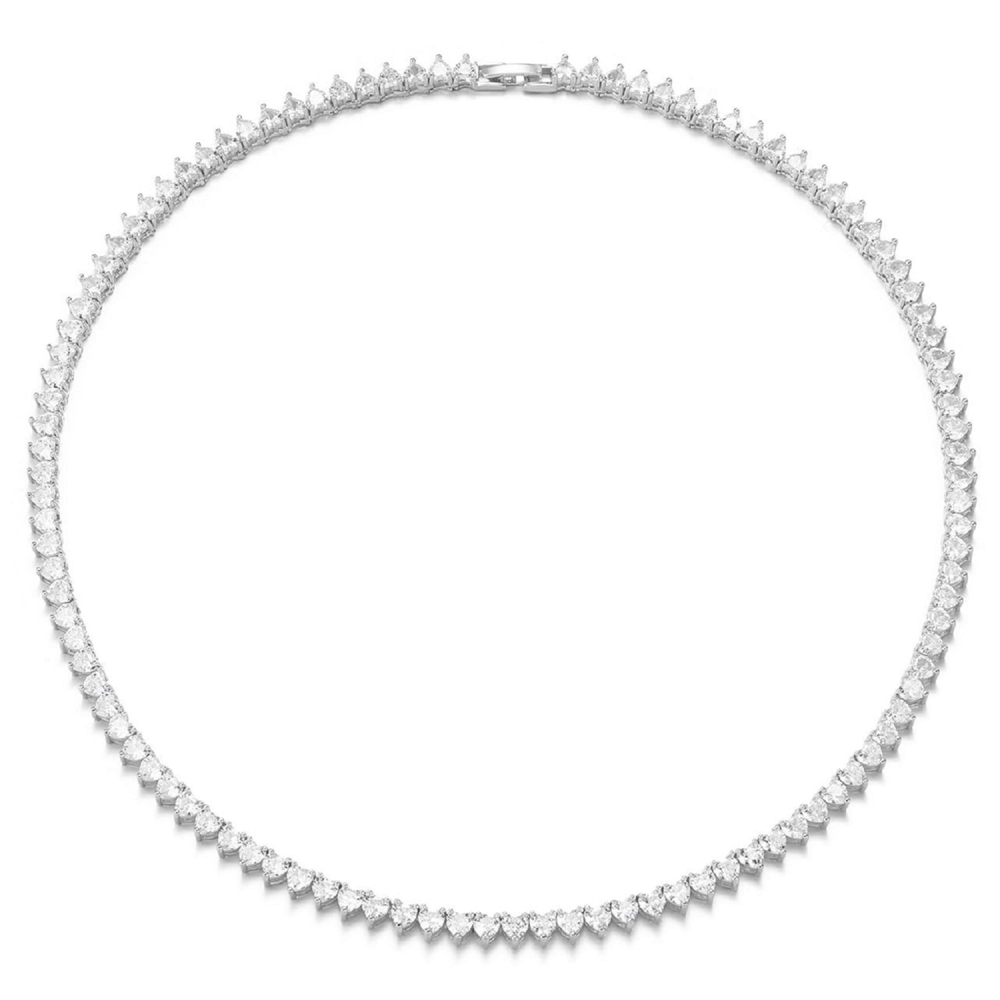 FEEL STYLE Heart Tennis Necklace for Women - 4mm 6mm 18K White Gold Plated Diamond Necklace - Iced Out Choker Necklaces Cubic Zirconia Tennis Necklace