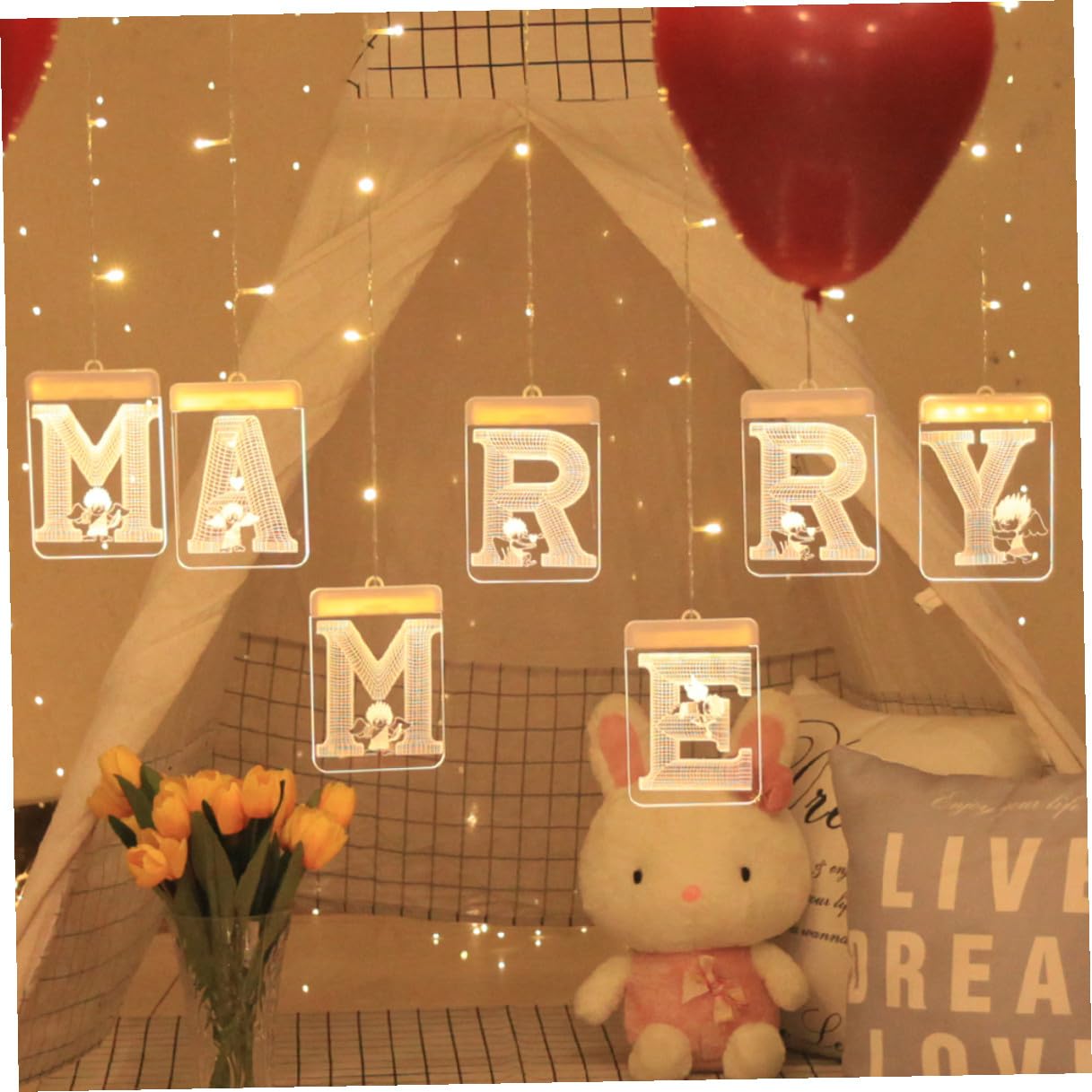 Veemoon LED Lichterkette Marry Me USB Betrieben Flammenlose Warme LED Dekoration Langlebige Tisch und Partybeleuchtung für Heiratsantrag und Hochzeit