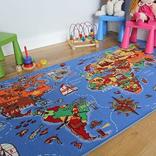 The Rug House Educational FUN Colourful World Map Countries & Oceans Kids Childrens Bedroom Rugs 95x200cm