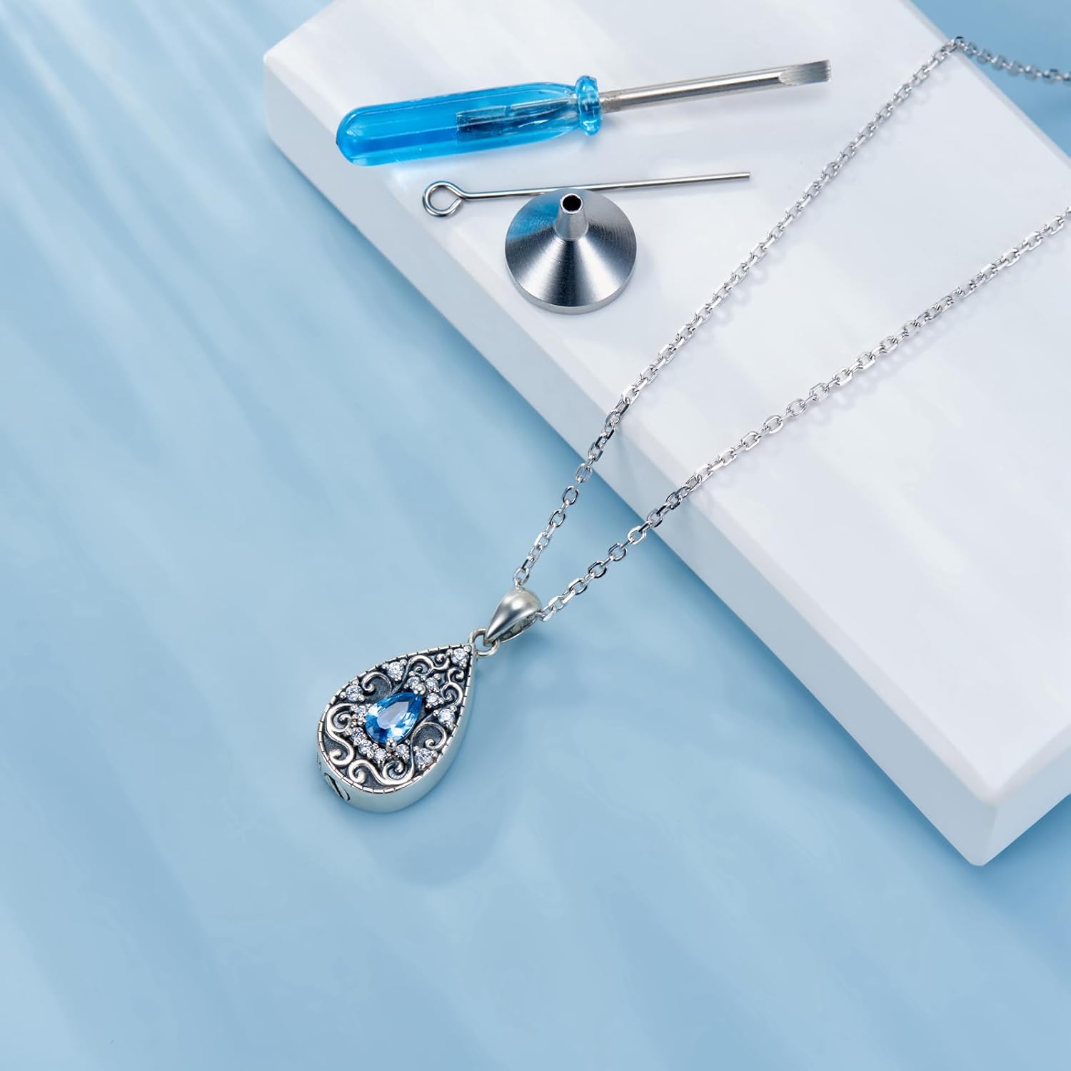 925 Sterling Silver Teardrop Cremation Necklace Keepsake Urn Jewelry for Ashes of Loved Ones - Image 3