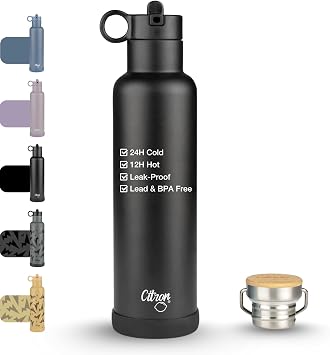 Citron Insulated Water Bottle 750ml, Stainless Steel, Black, Leakproof
